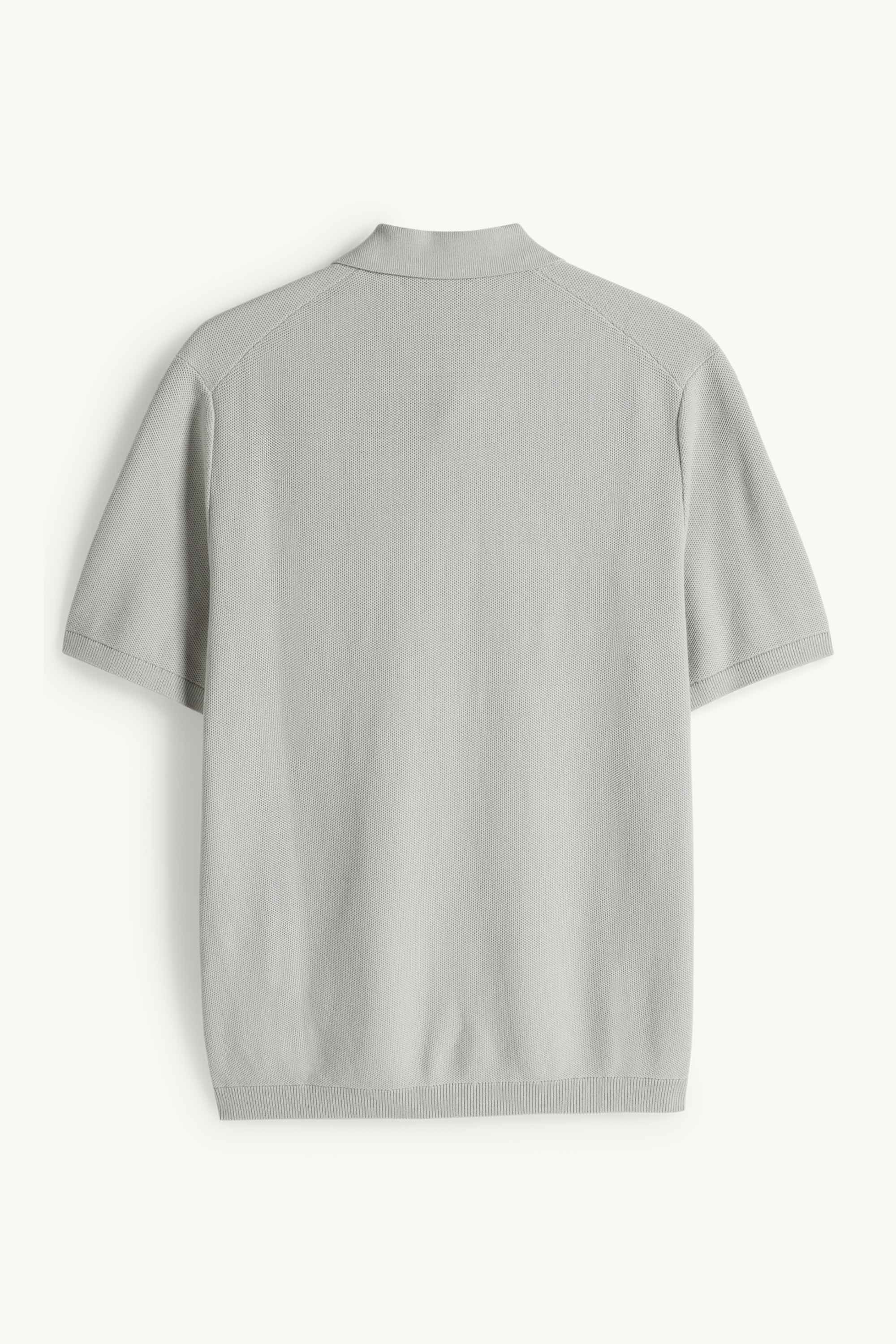 Knitted polo shirt - regular fit - textured gray