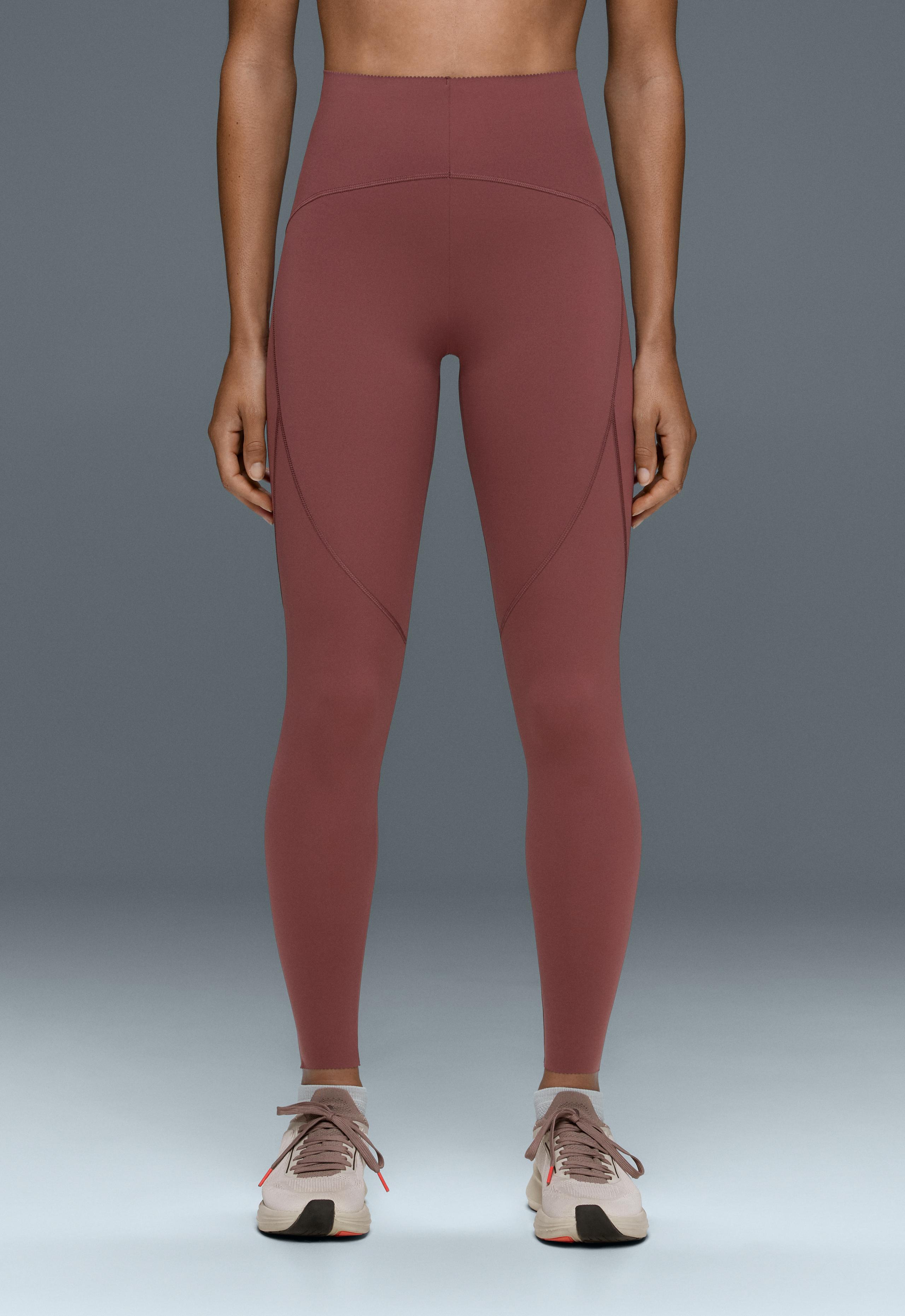 Basic compressive high-waisted ankle-length leggings - FADED BURGUNDY