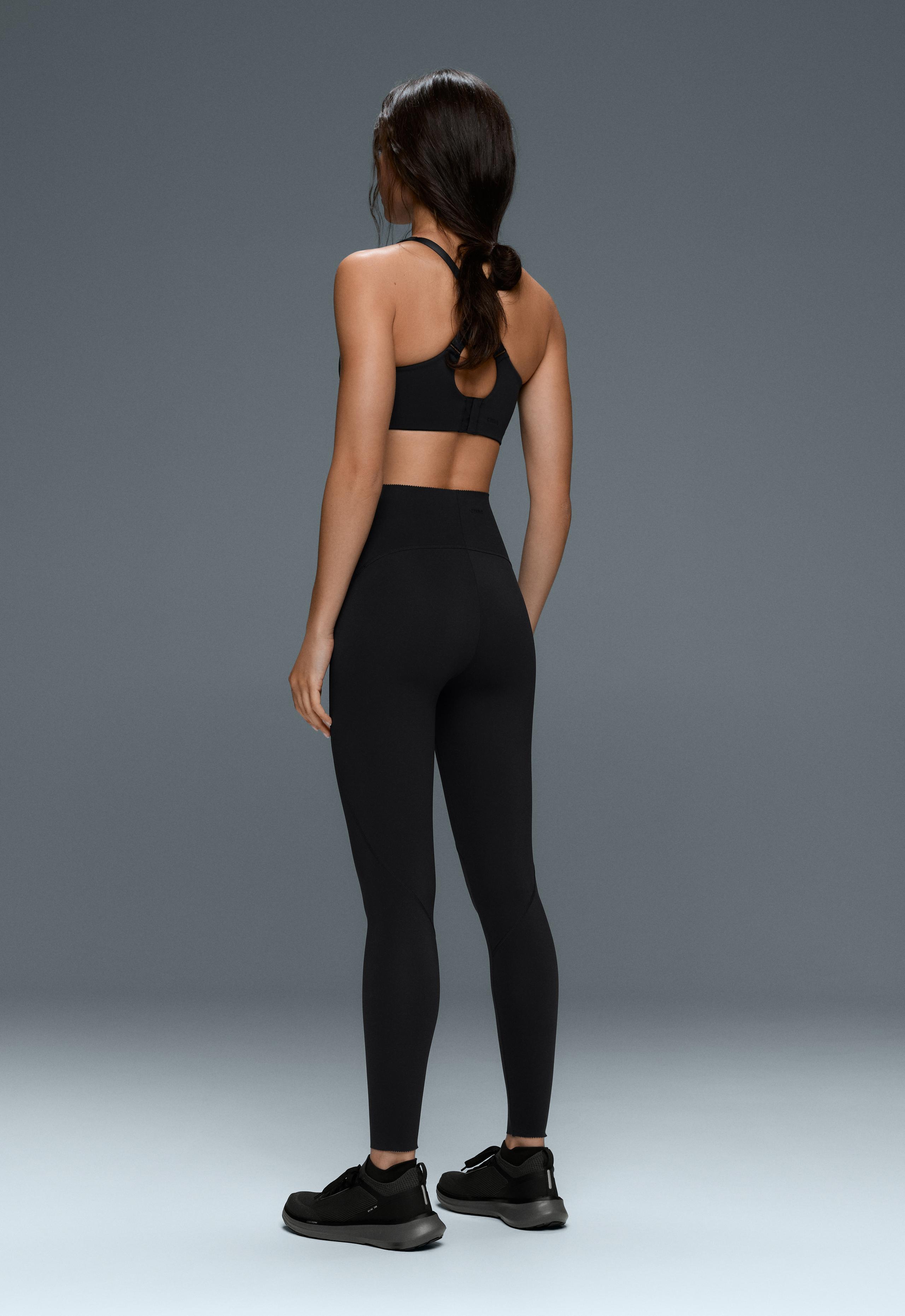 Basic compressive high-waisted ankle-length leggings - BLACK