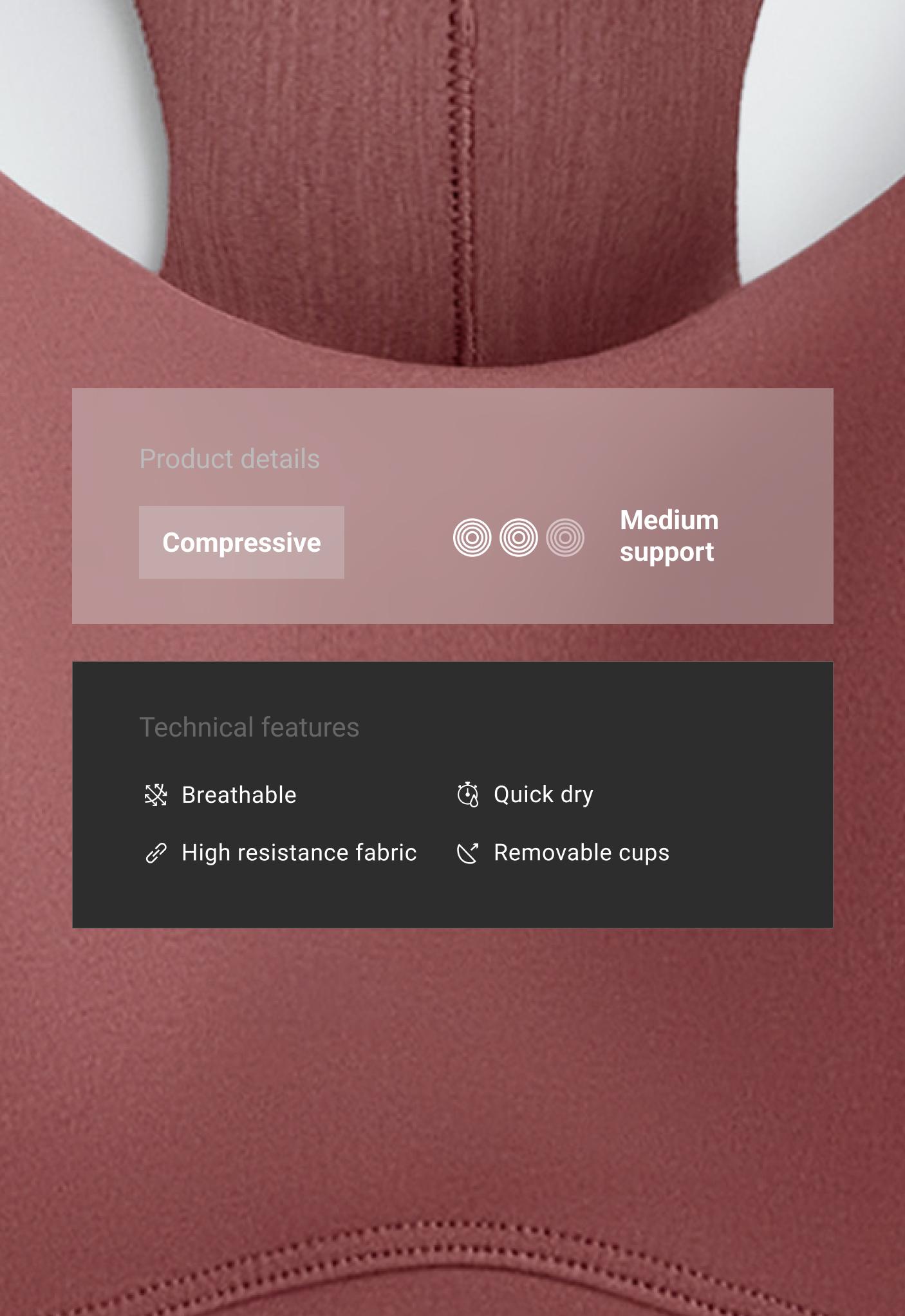 Compressive medium-support crossover back sports bra - FADED BURGUNDY