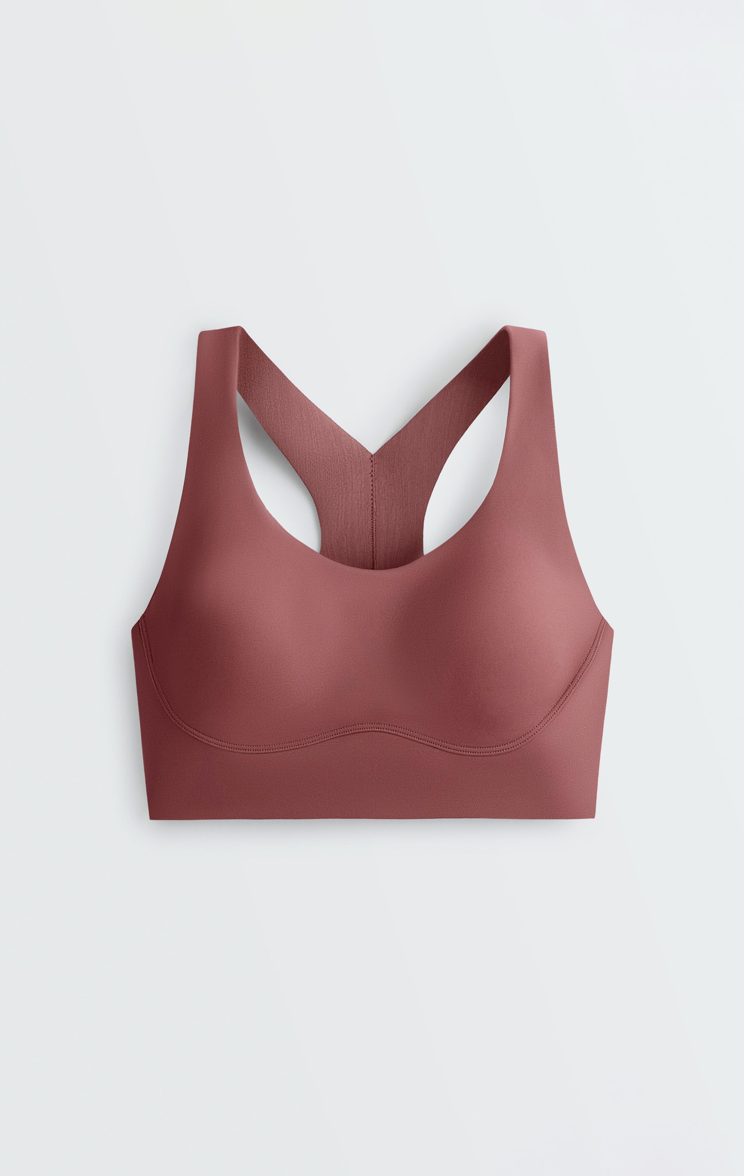 Compressive medium-support crossover back sports bra - FADED BURGUNDY