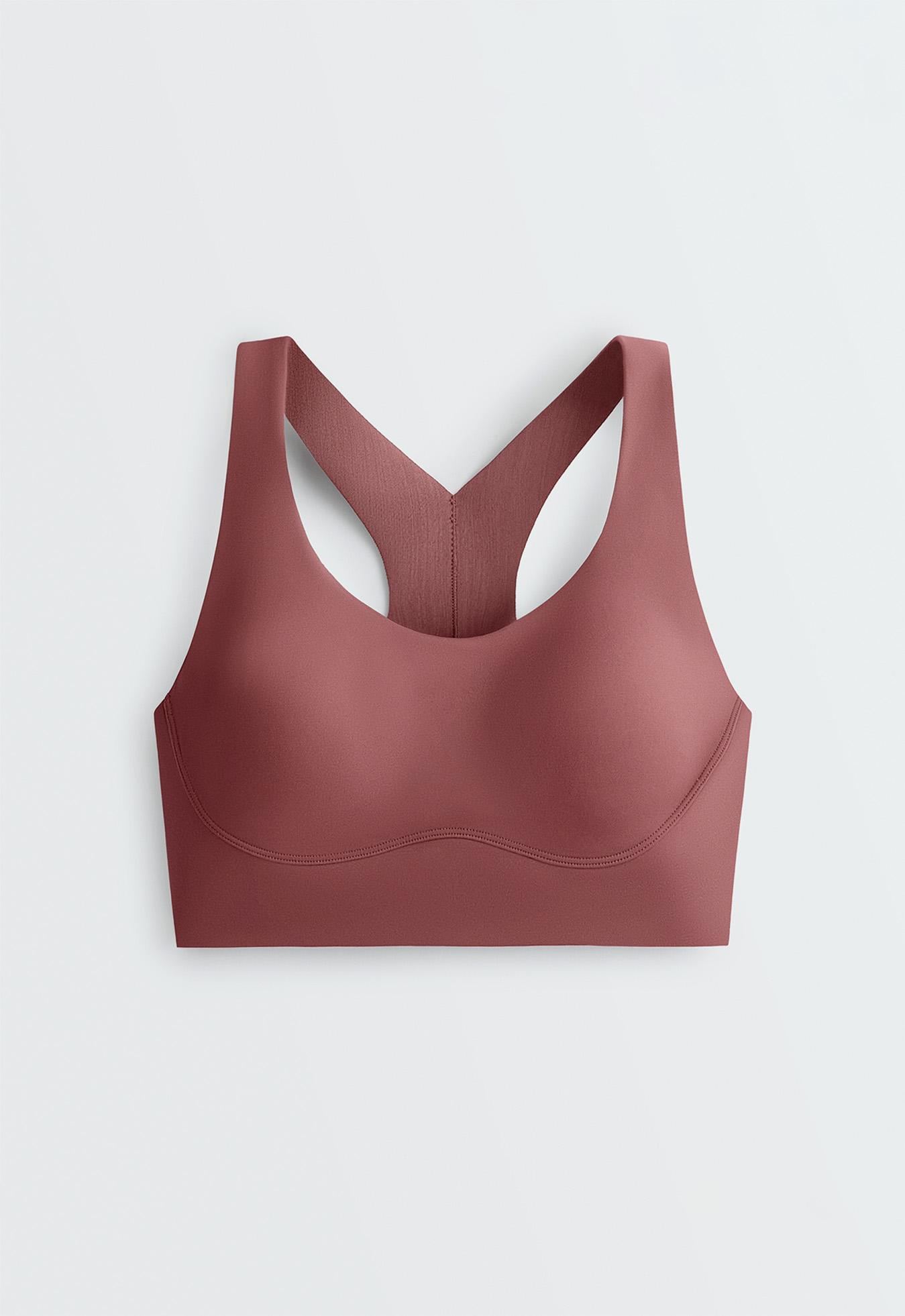 Compressive medium-support crossover back sports bra - FADED BURGUNDY