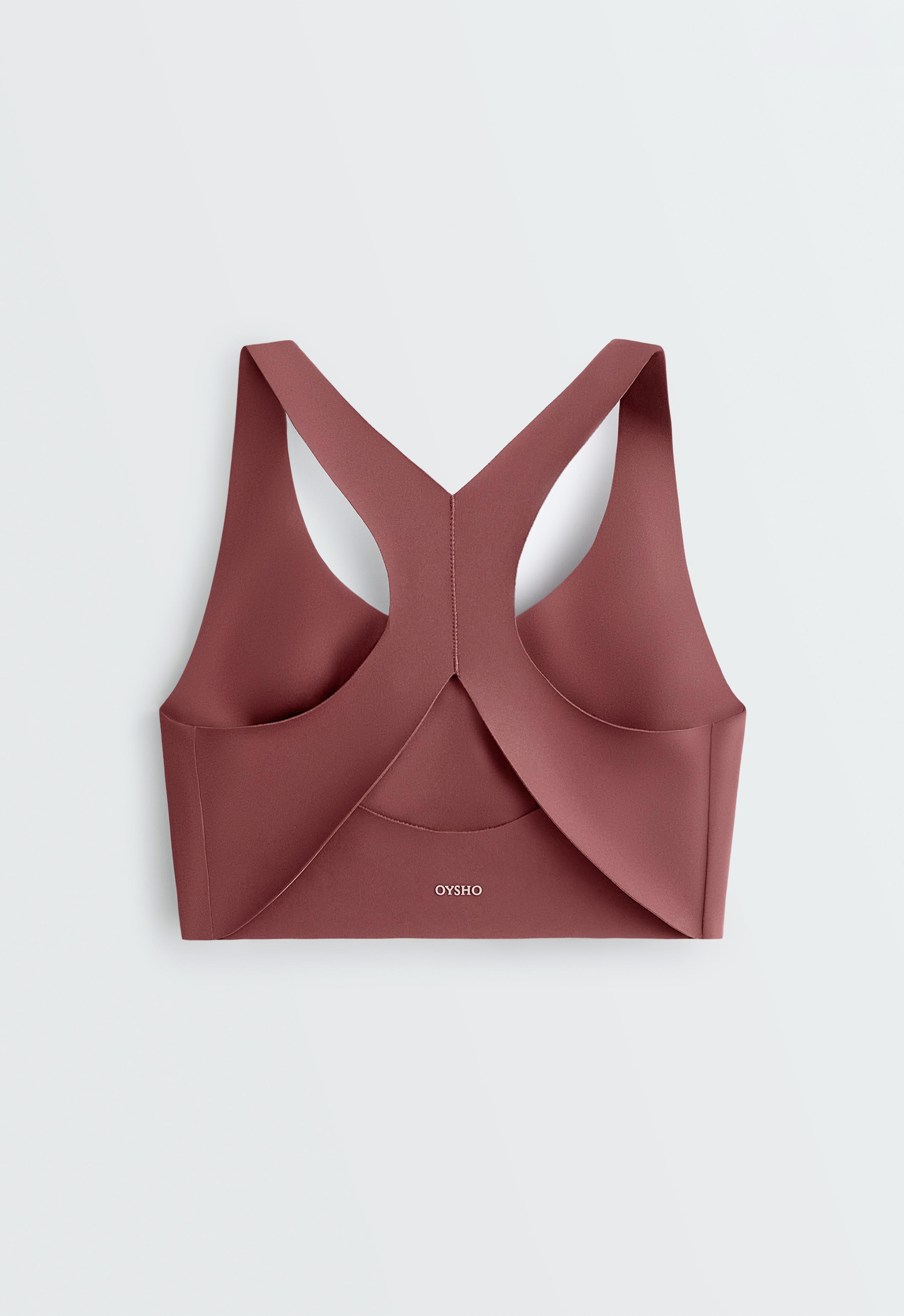 Compressive medium-support crossover back sports bra - FADED BURGUNDY