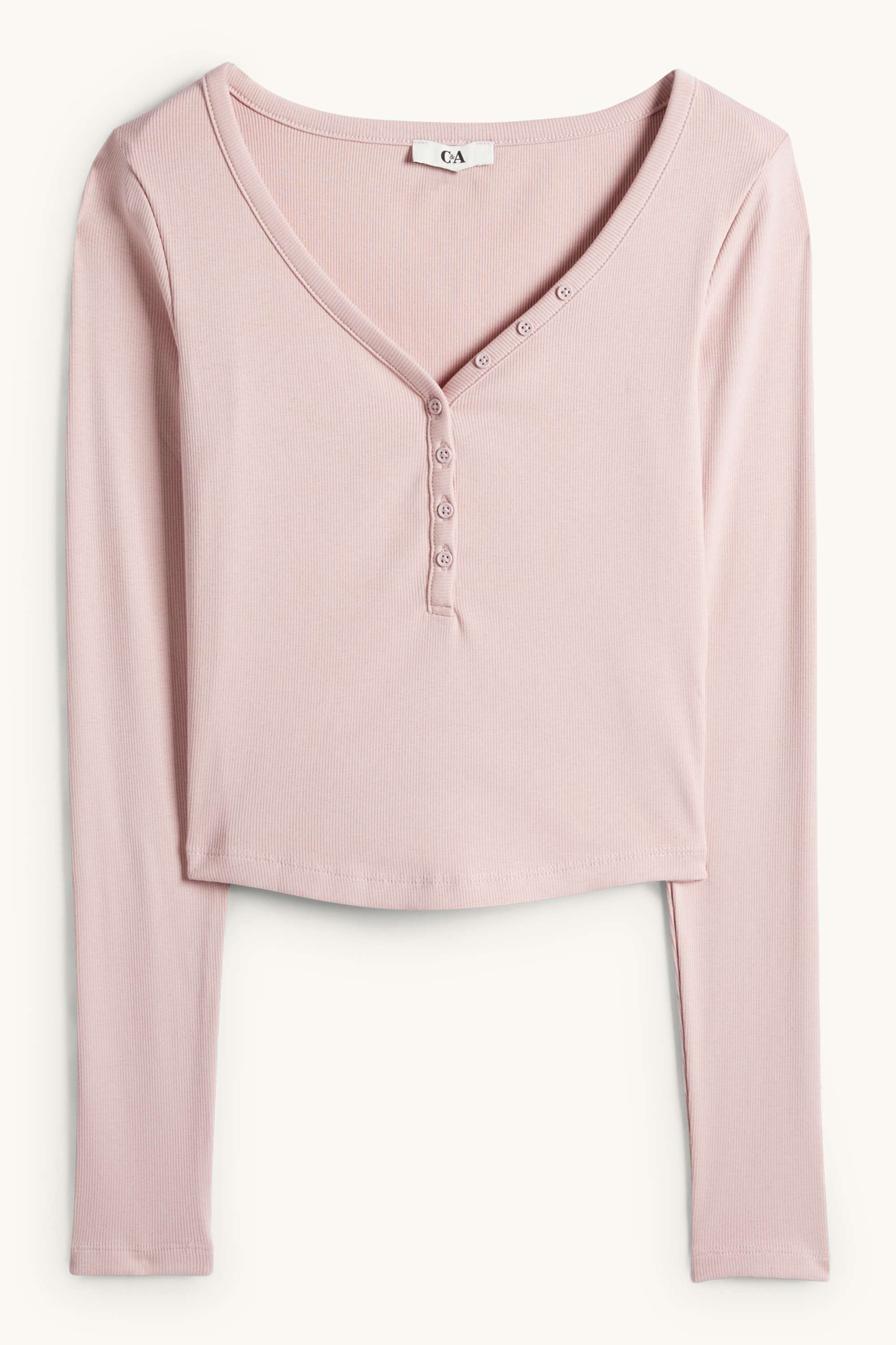 Cropped Henley T-shirt - slim fit - ribbed rose