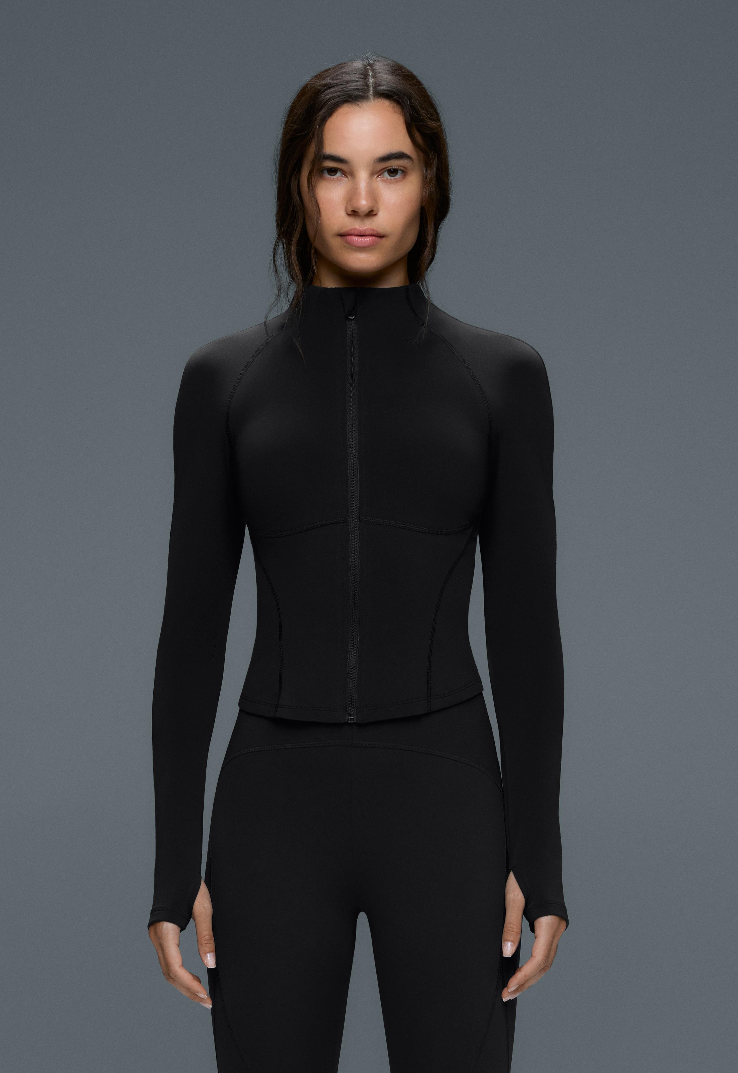Light warm technical jacket with seams - BLACK
