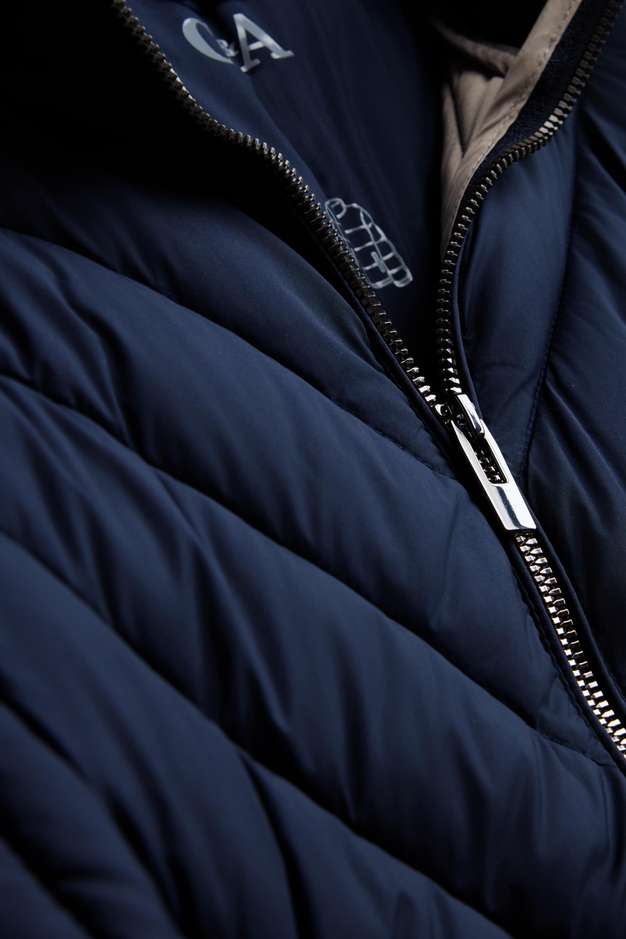 Quilted jacket with hood - lined dark blue