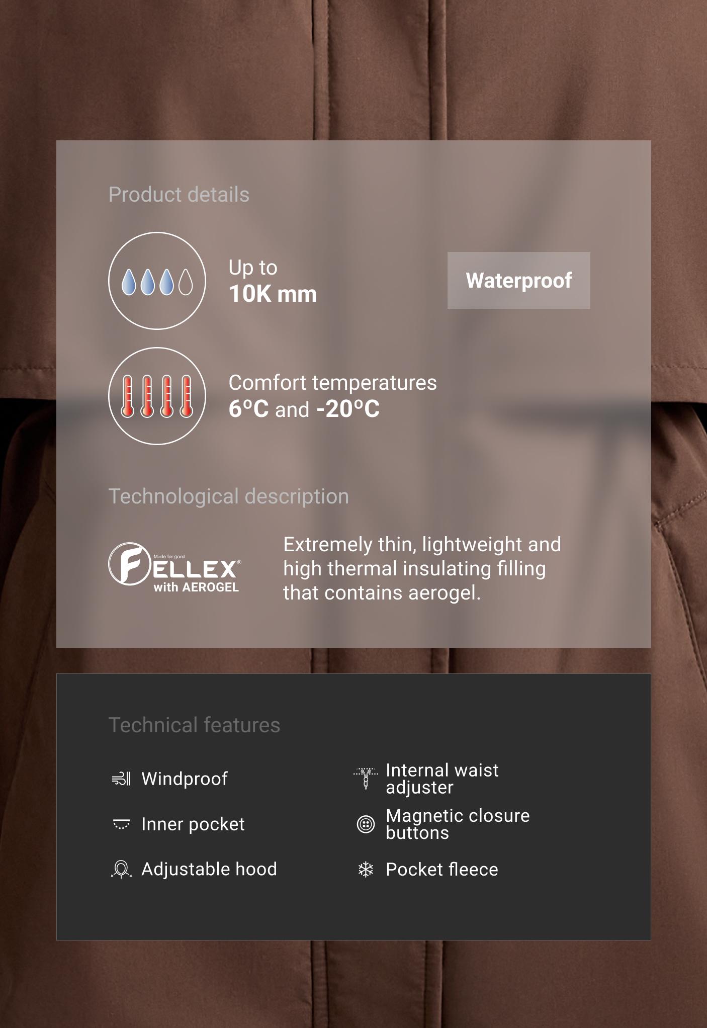 FELLEX® Aerogel 10K waterproof long padded jacket - BROWN