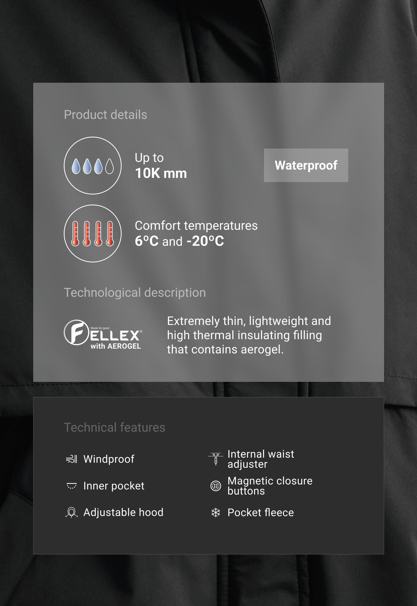 FELLEX® Aerogel 10K waterproof long padded jacket - BLACK
