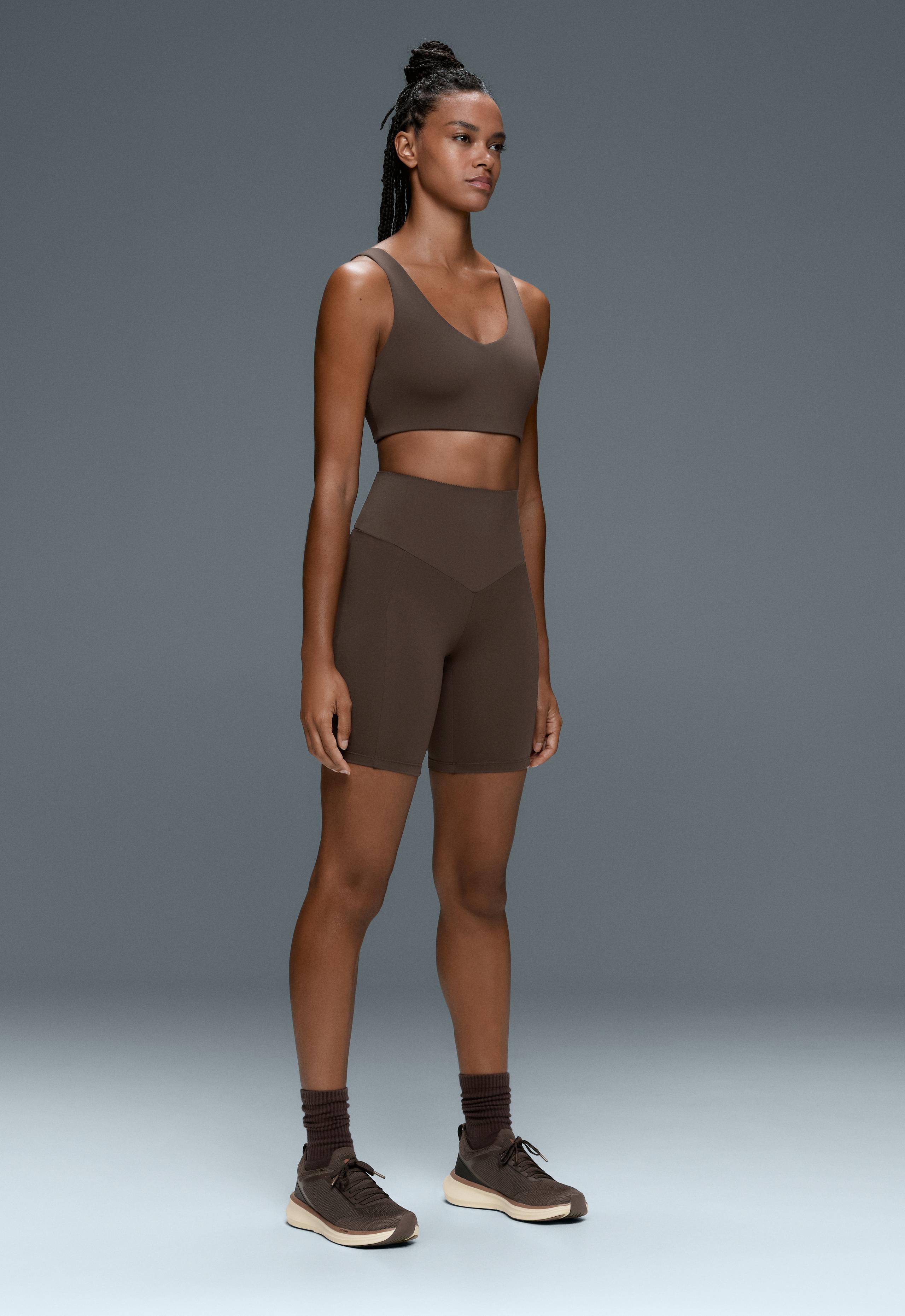 Compressive 20cm high-waisted cycle leggings with pockets - BROWN