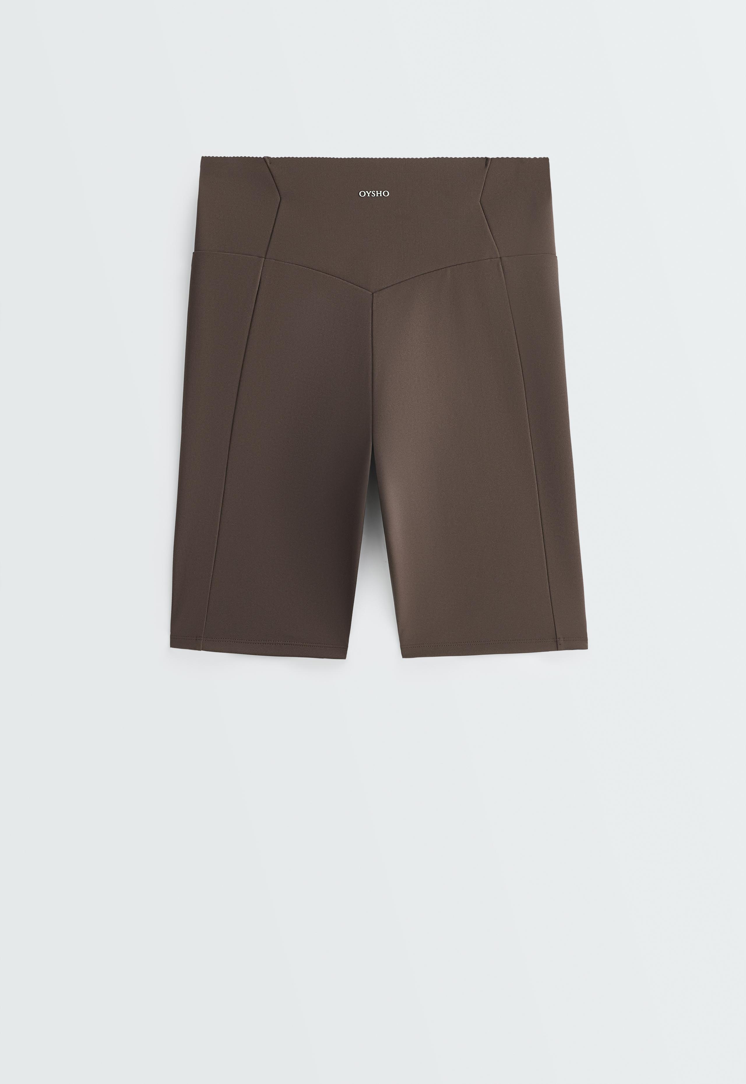 Compressive 20cm high-waisted cycle leggings with pockets - BROWN
