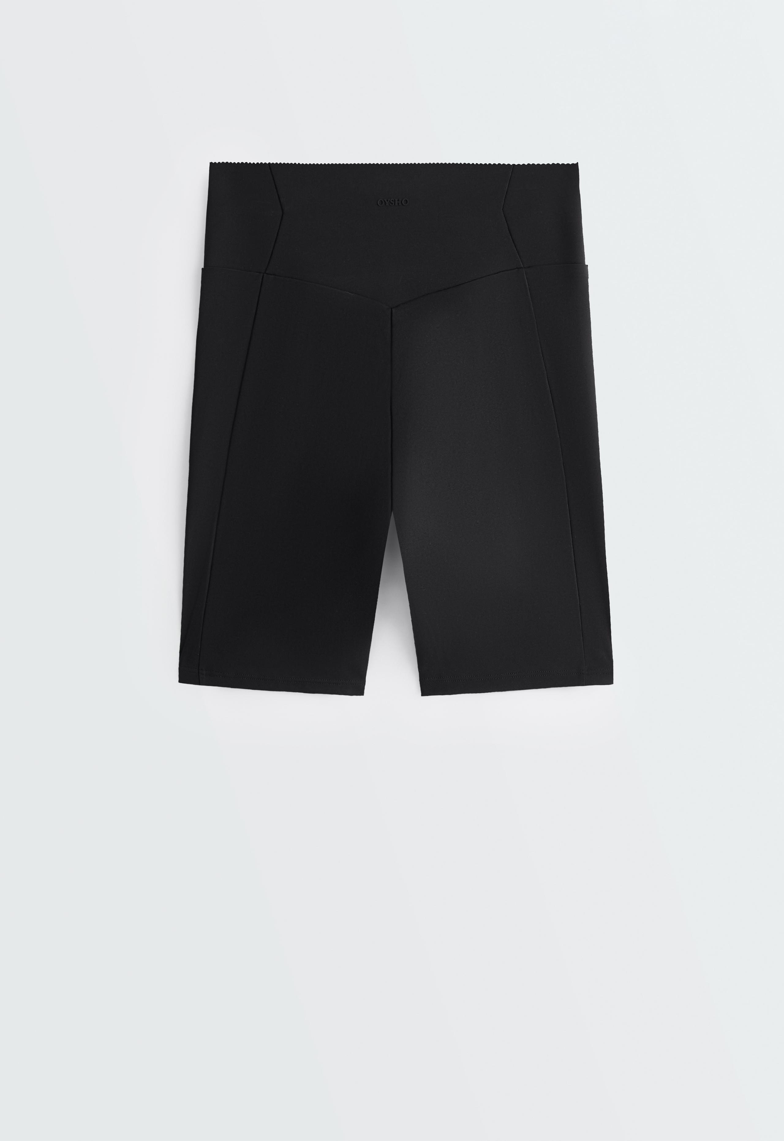 Compressive 20cm high-waisted cycle leggings with pockets - BLACK
