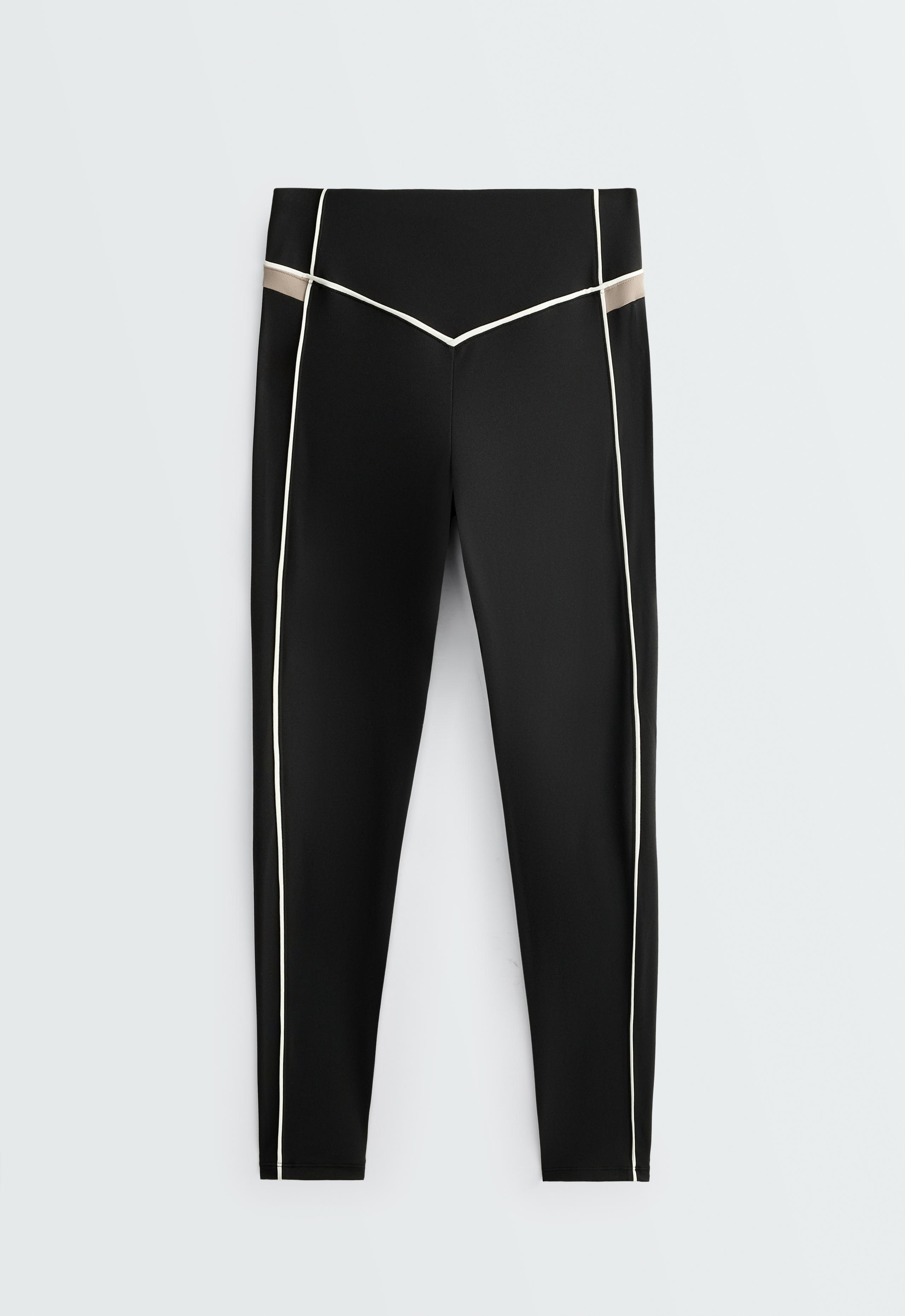 Comfortlux high-rise colour-block piping leggings - BLACK