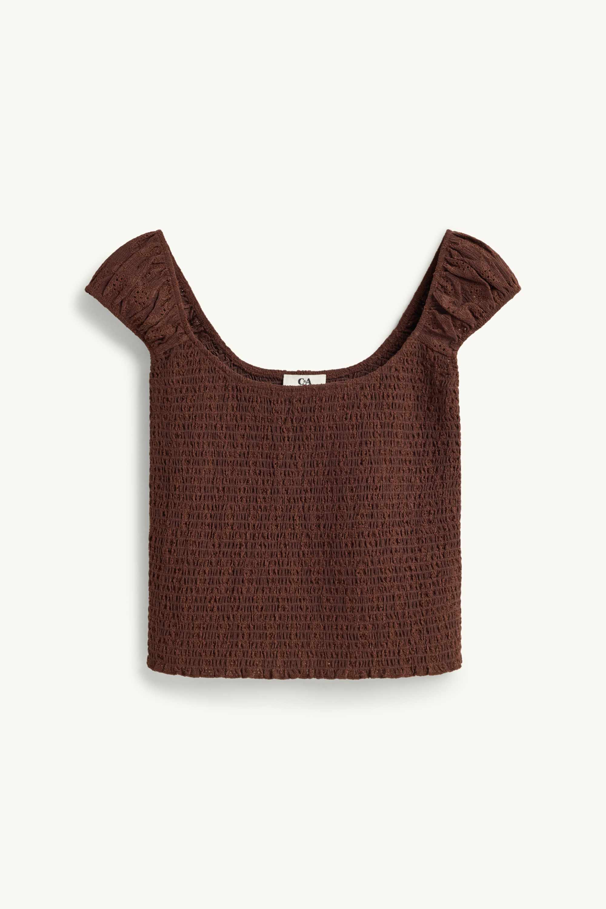 Blouse top - smocked dark brown