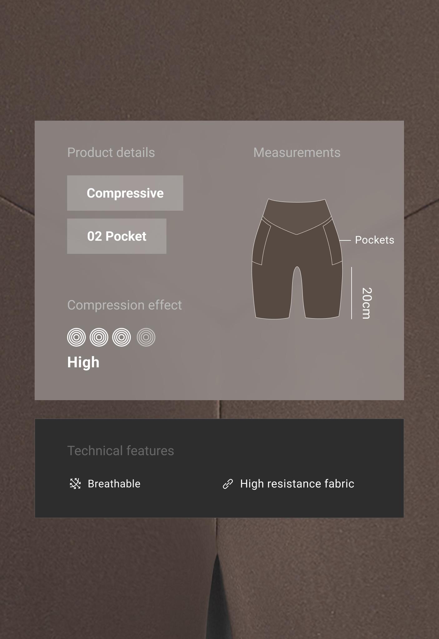 Compressive 20cm high-waisted cycle leggings with pockets - BROWN
