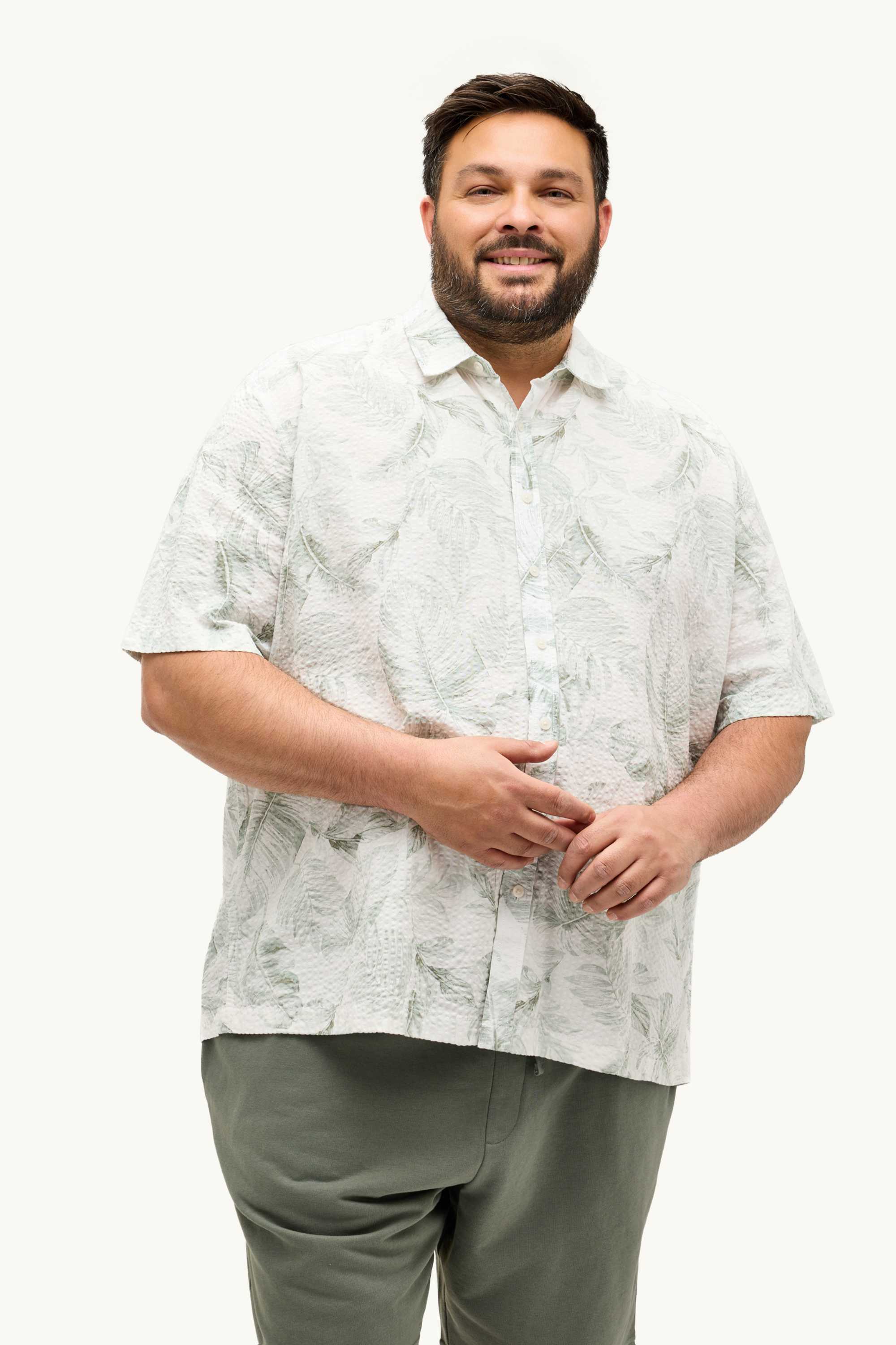 Shirt - regular fit - textured - patterned green / cremewhite