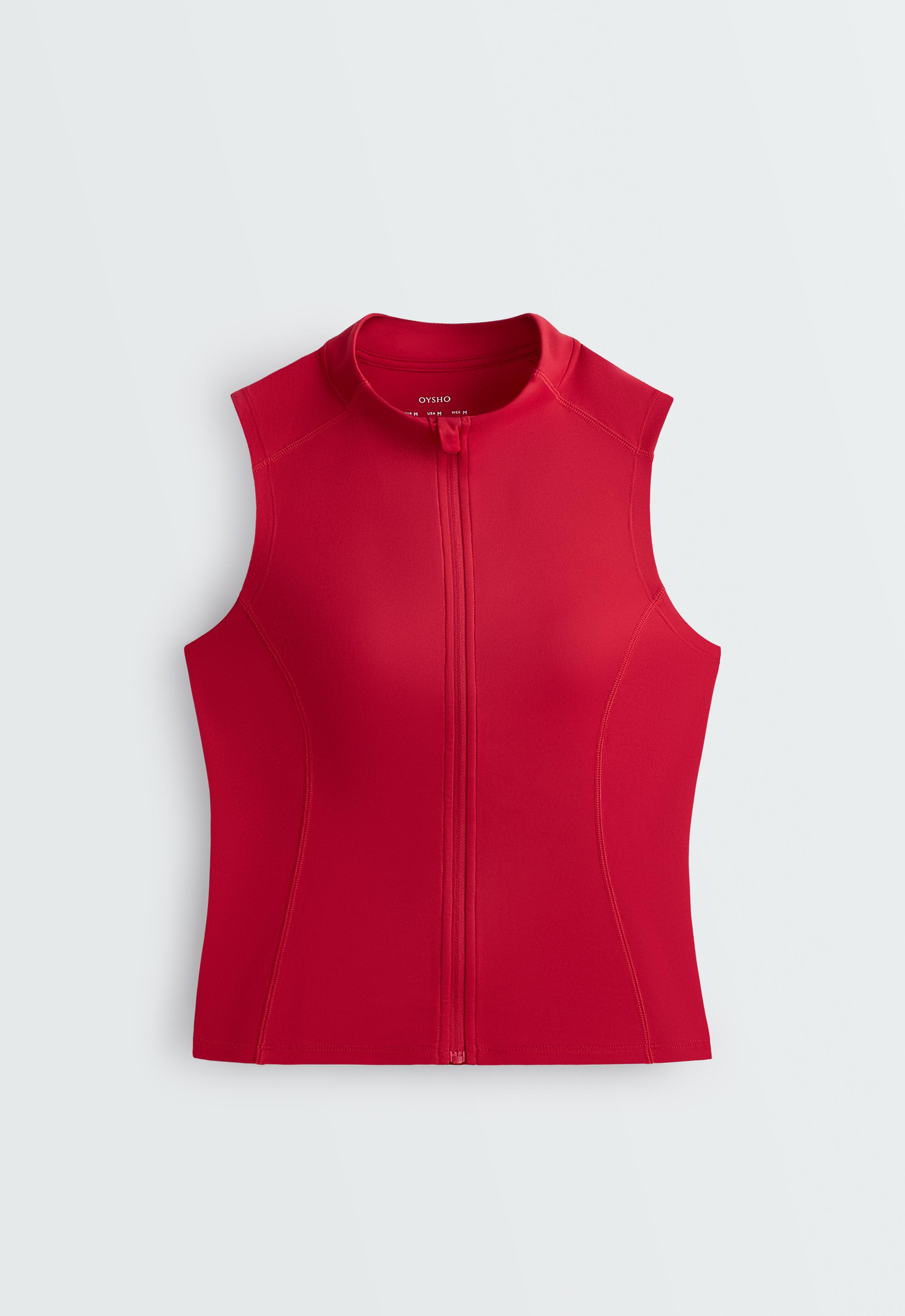 Sleeveless zip T-shirt - STRAWBERRY