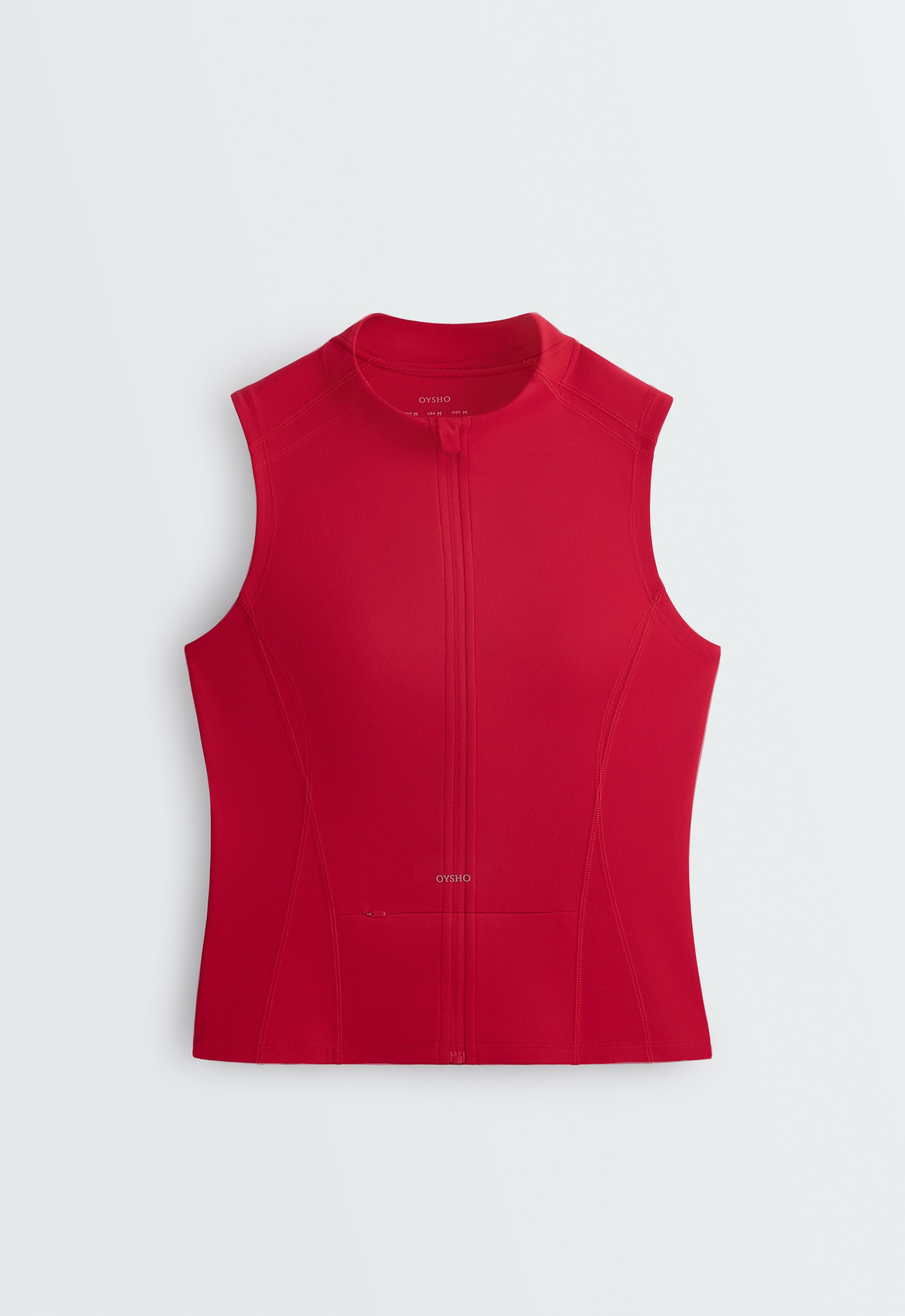 Sleeveless zip T-shirt - STRAWBERRY