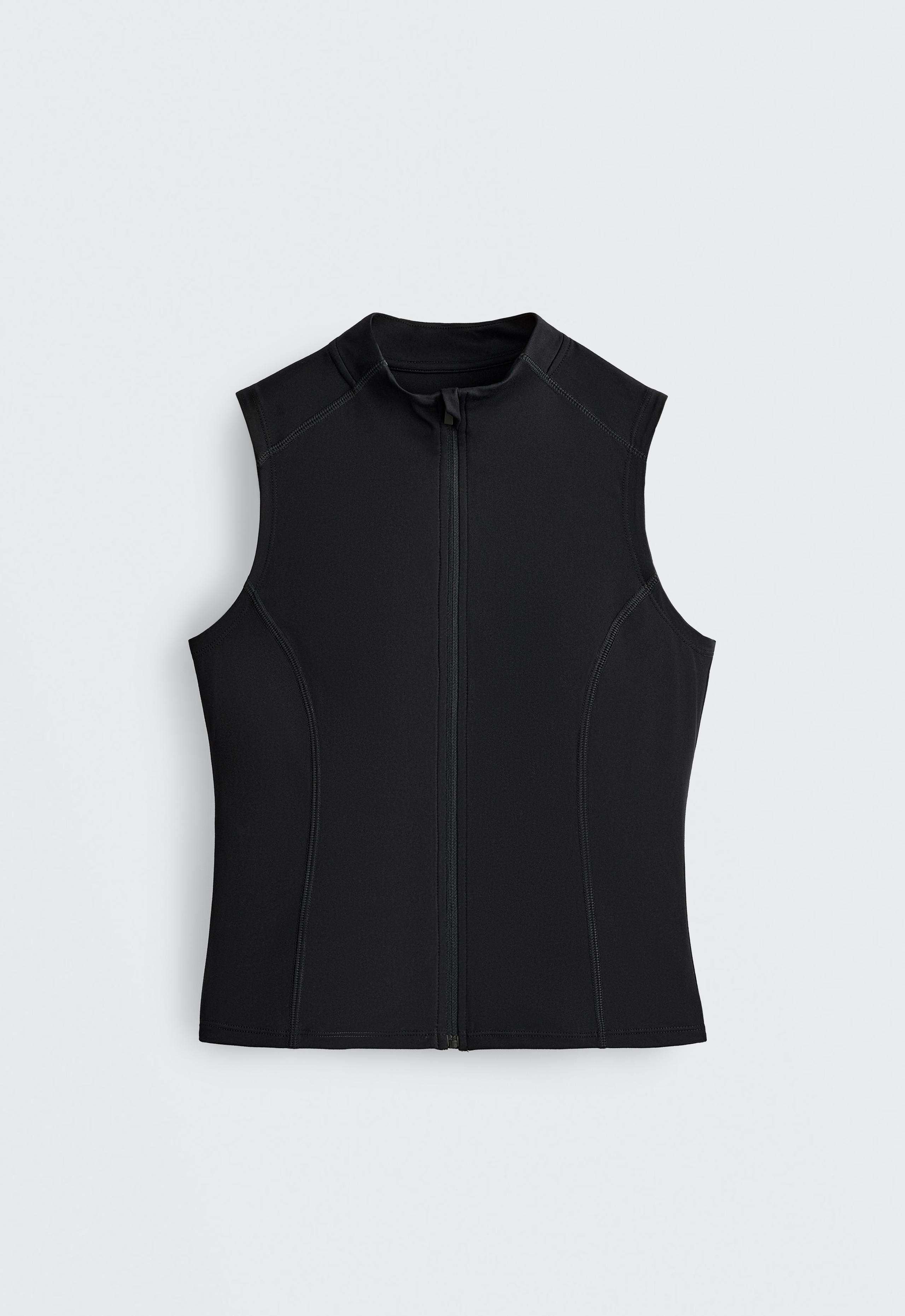 Sleeveless zip T-shirt - BLACK