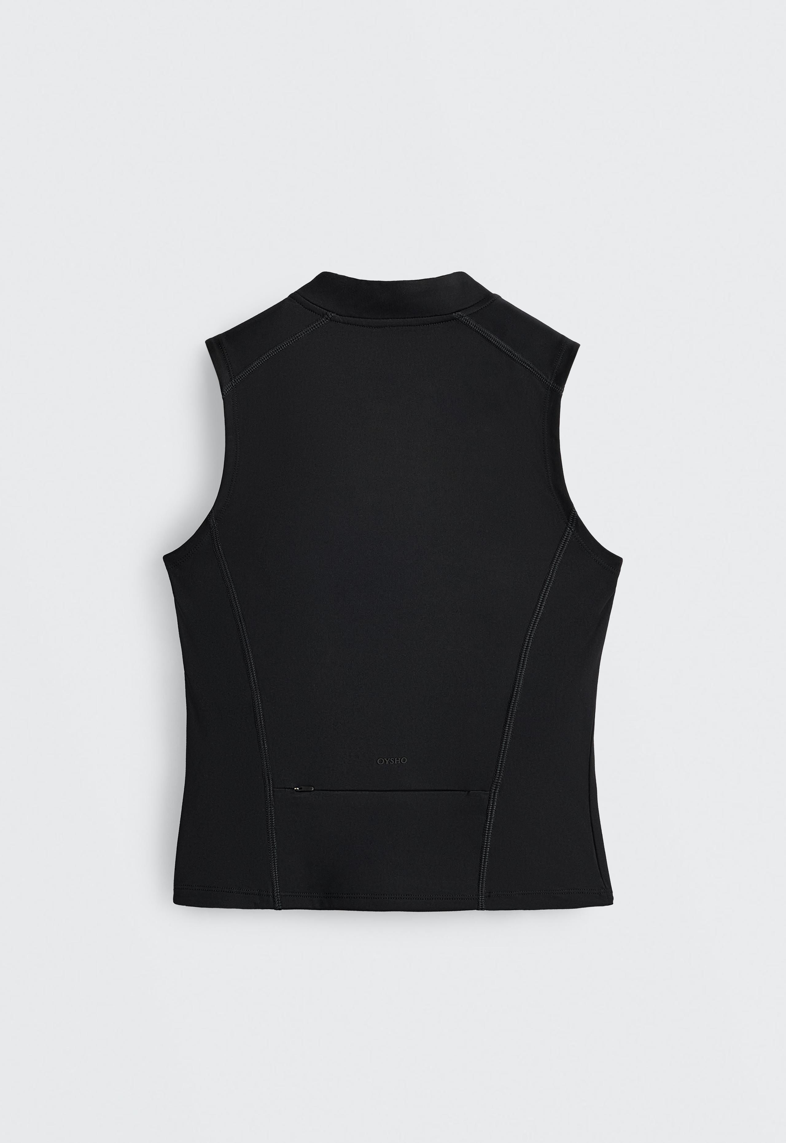 Sleeveless zip T-shirt - BLACK