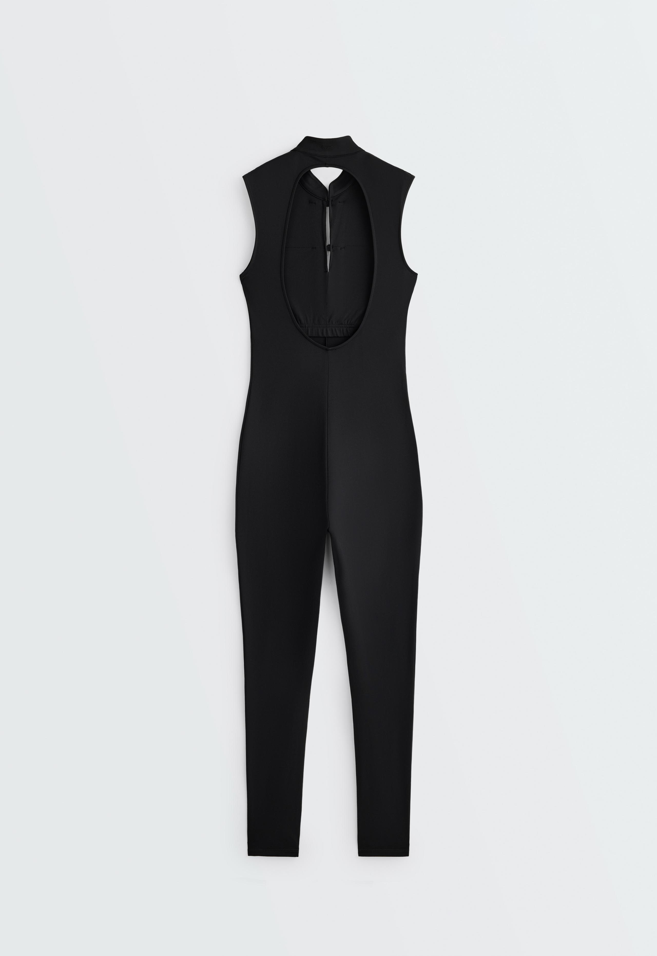 Comfortlux long jumpsuit with mandarin collar - BLACK