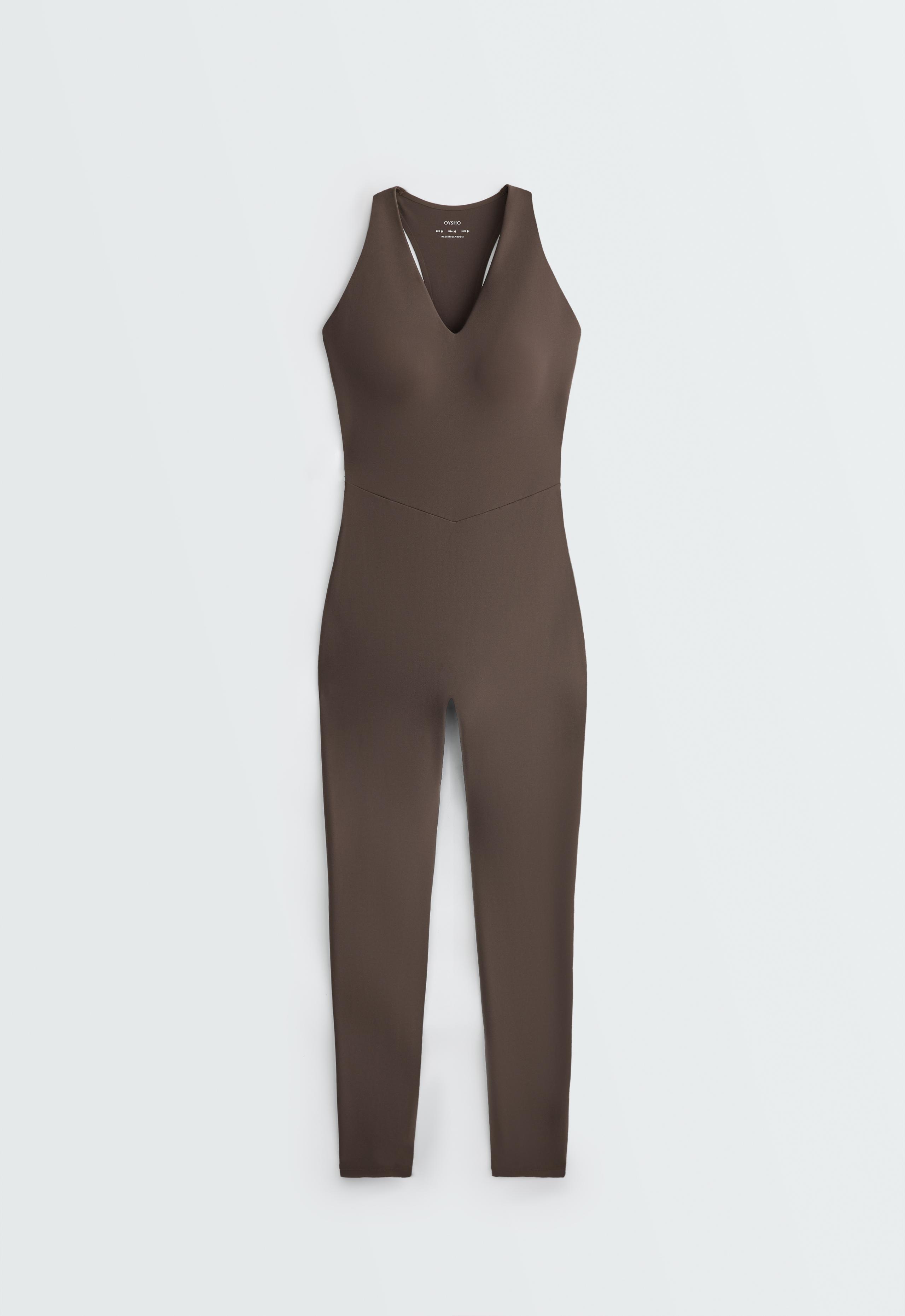 Long compressive jumpsuit - BROWN