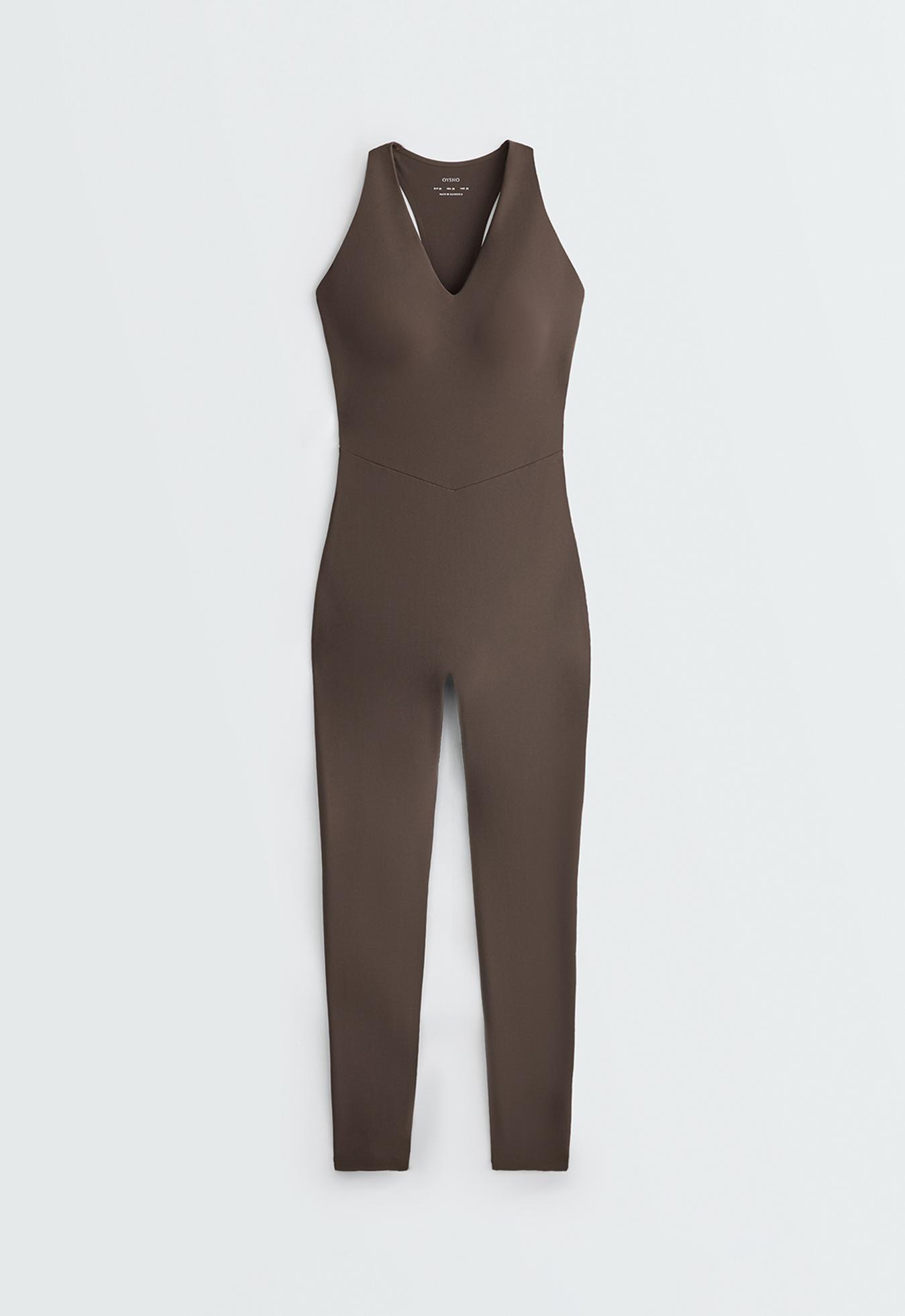 Long compressive jumpsuit - BROWN