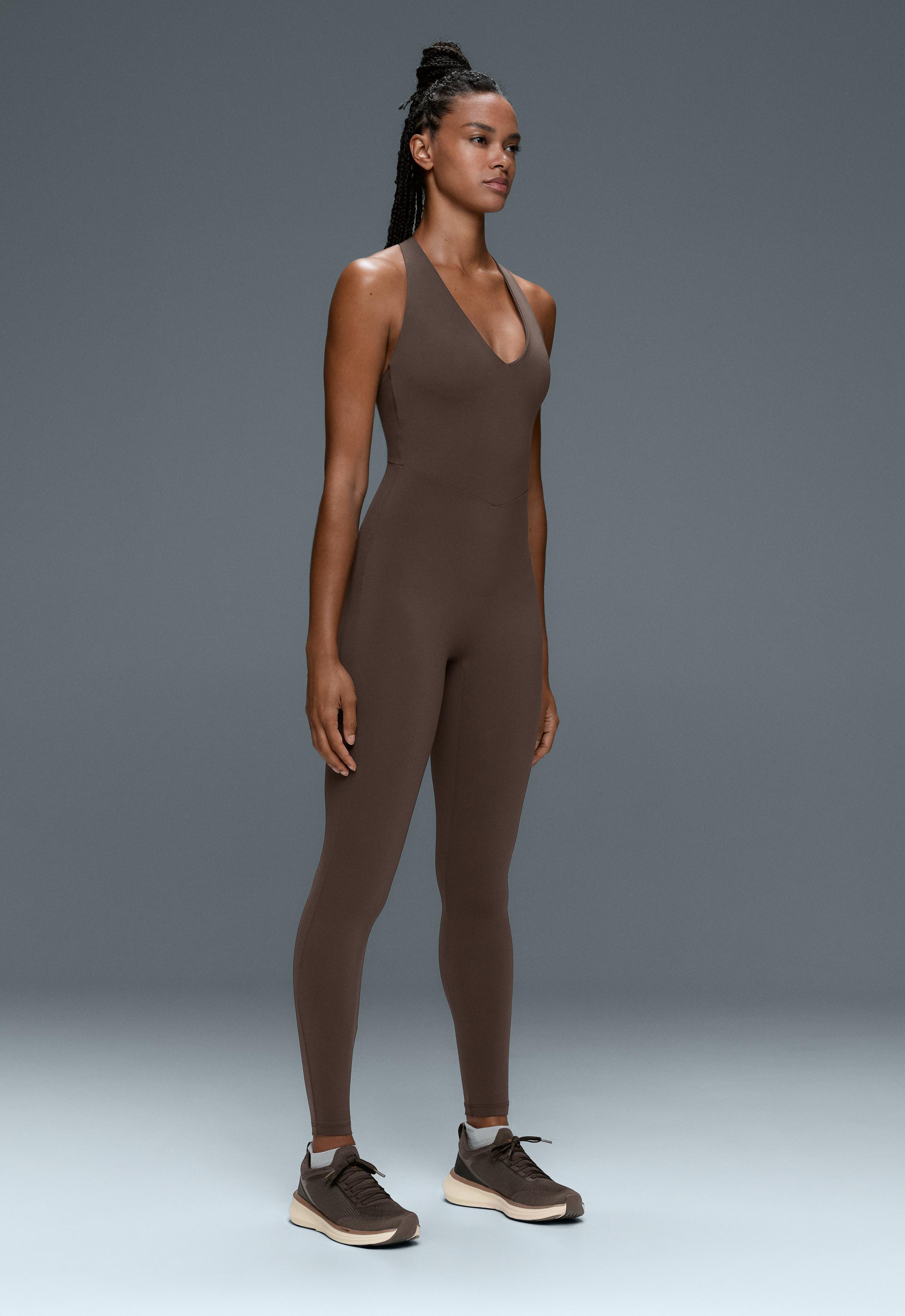 Long compressive jumpsuit - BROWN