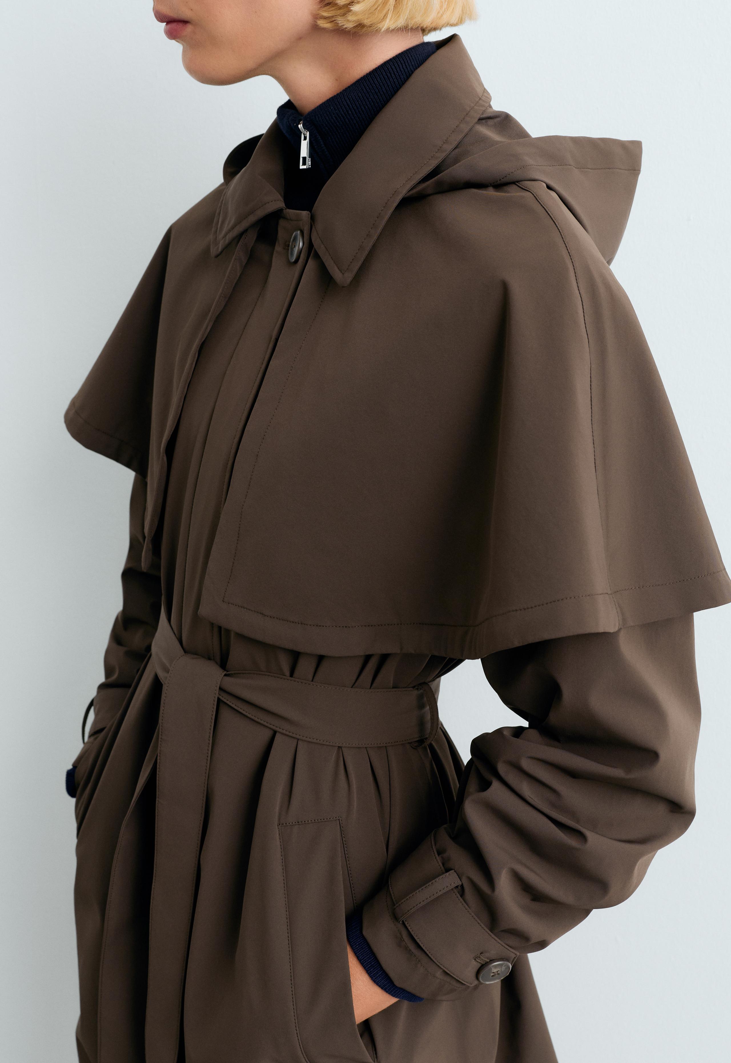 Long extra lightweight 10k waterproof cape jacket - BROWN
