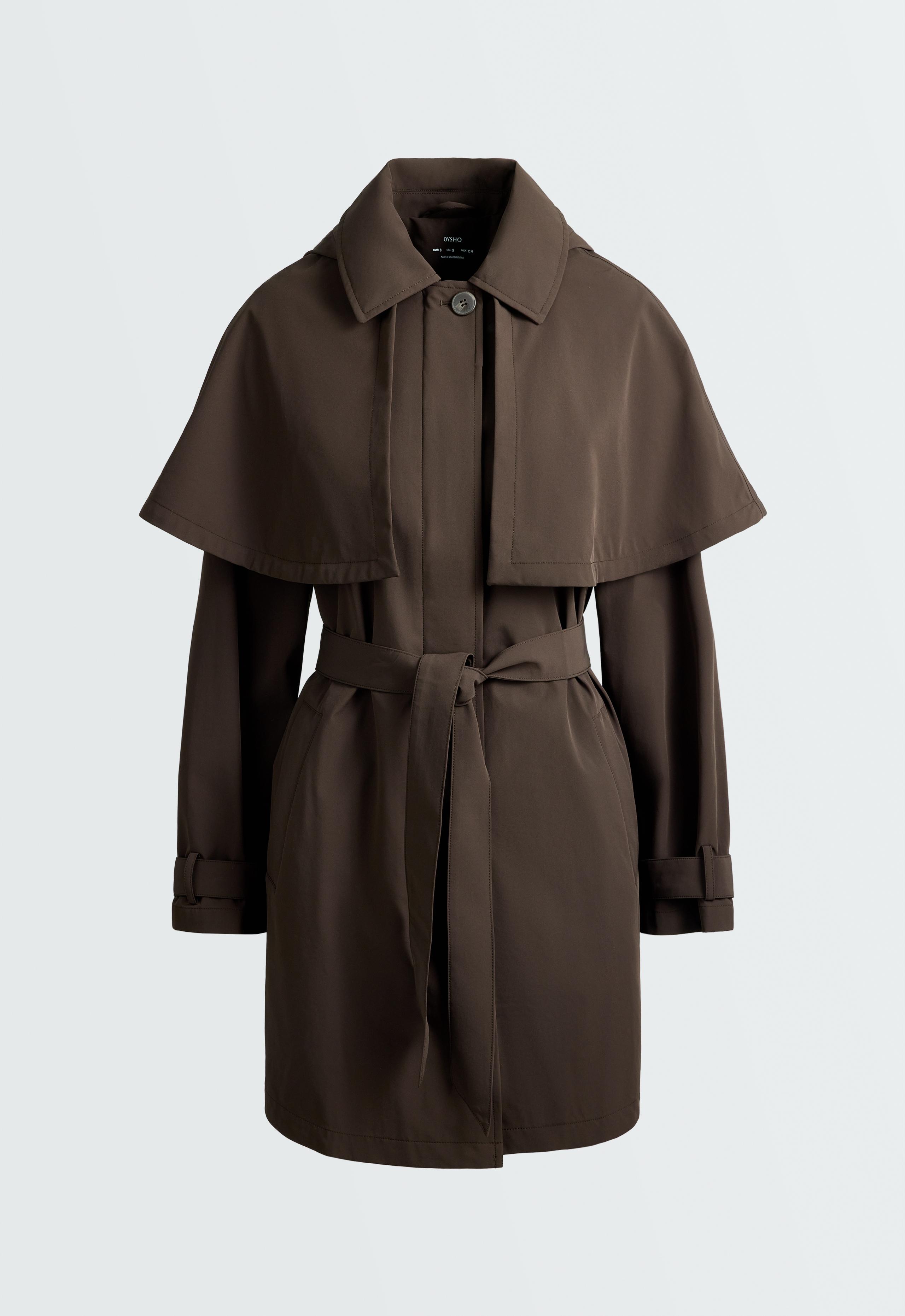 Long extra lightweight 10k waterproof cape jacket - BROWN