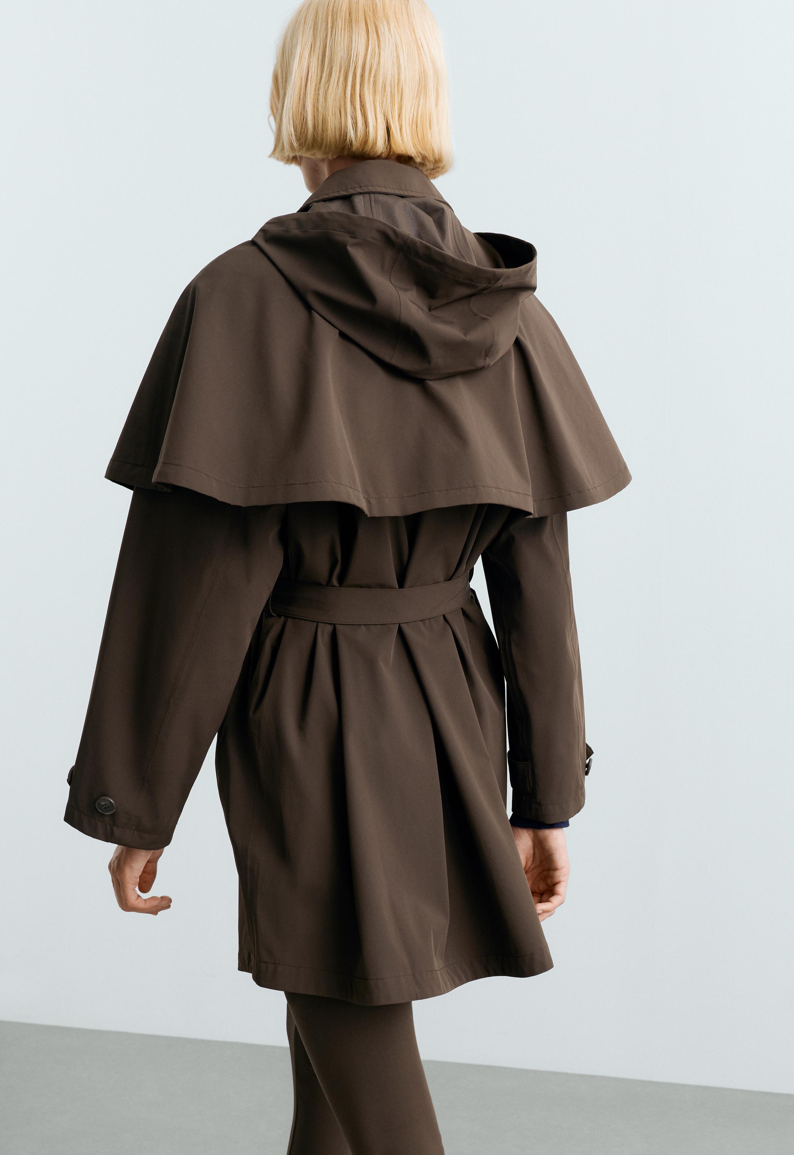 Long extra lightweight 10k waterproof cape jacket - BROWN