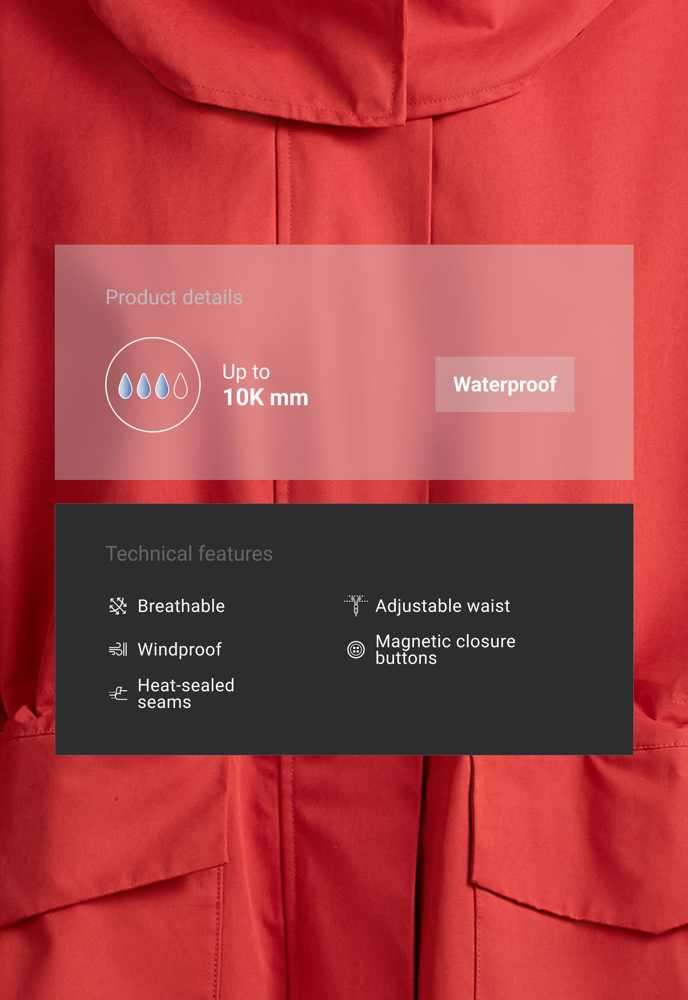 A-line cotton 10k waterproof jacket - GERANIUM RED
