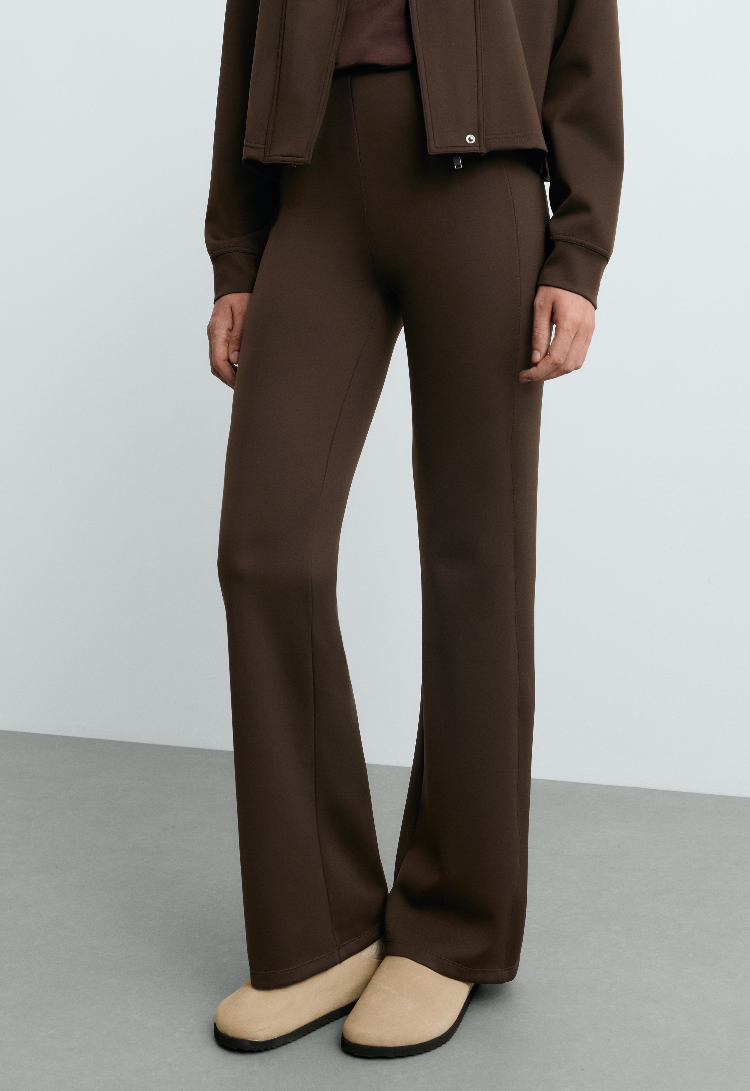 High-rise neoprene-effect flare trousers - BROWN