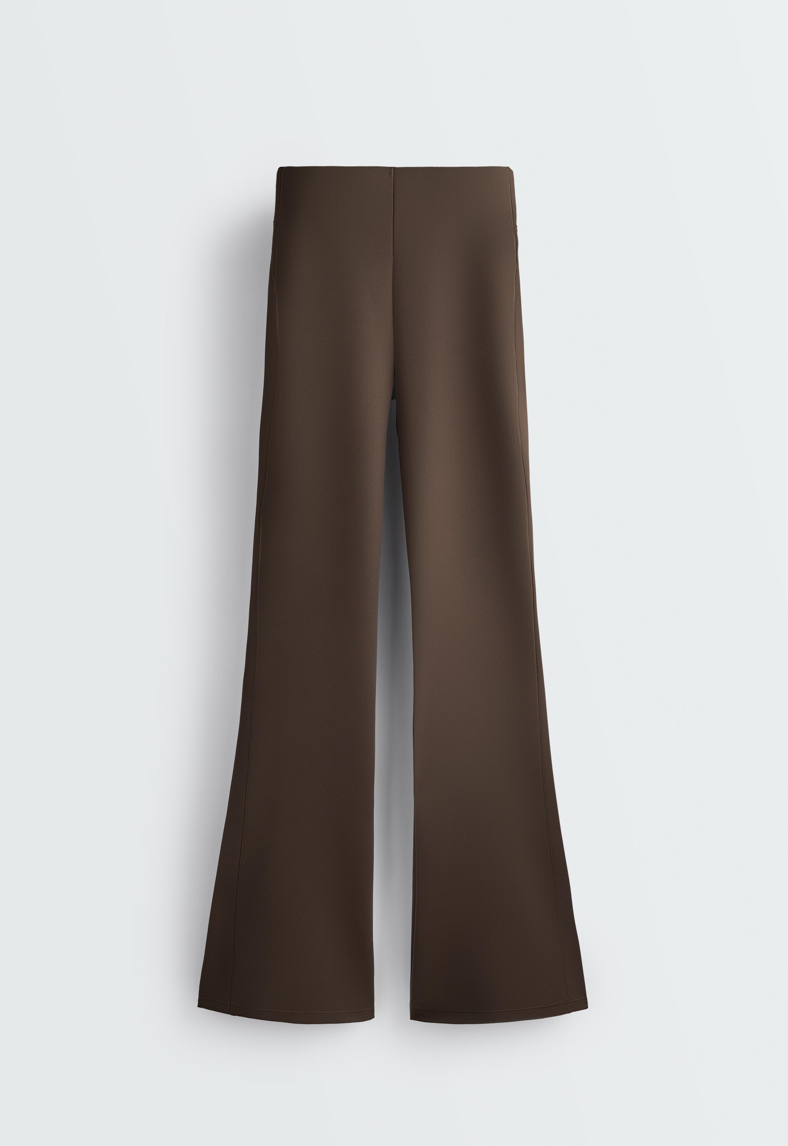 High-rise neoprene-effect flare trousers - BROWN