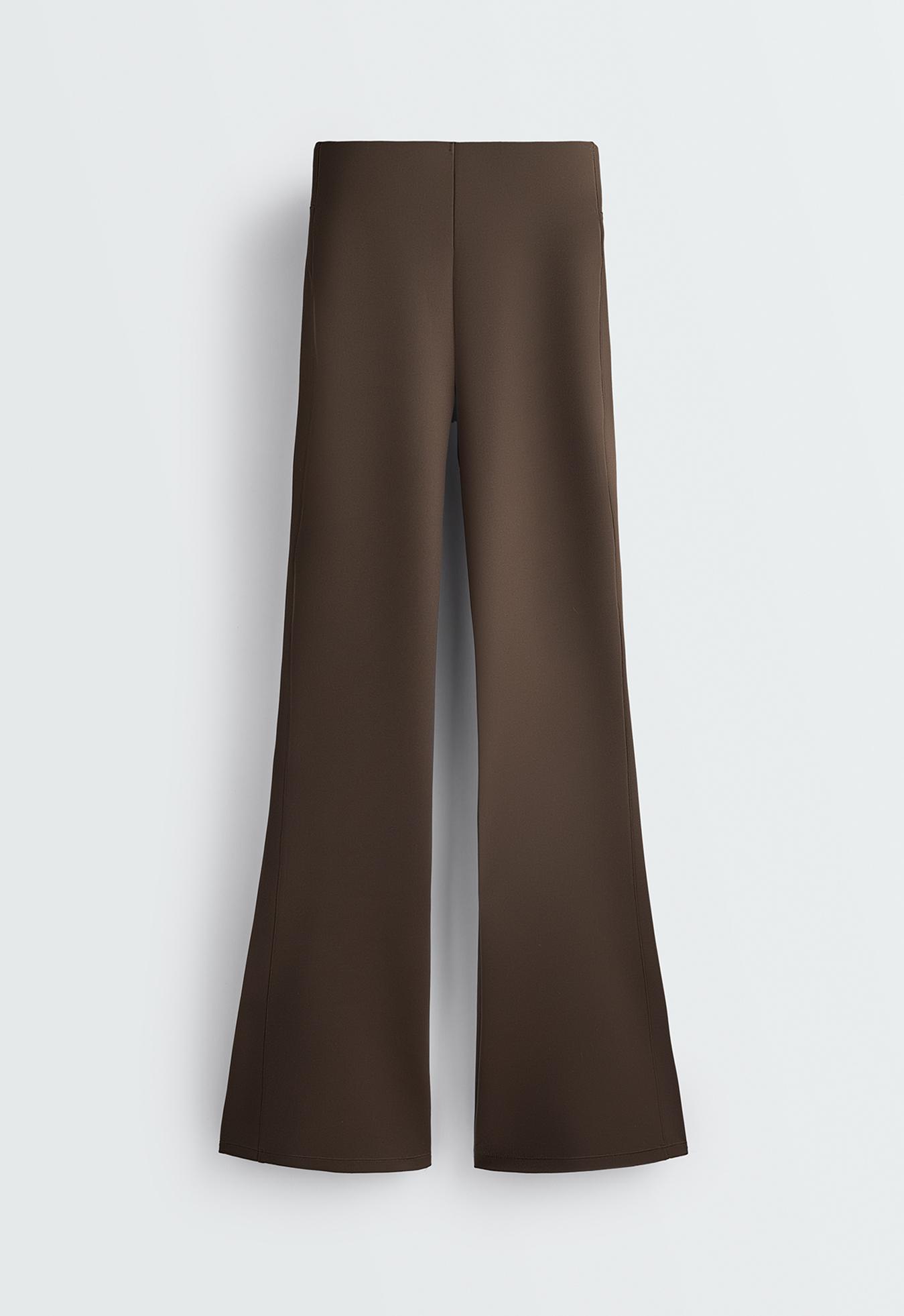 High-rise neoprene-effect flare trousers - BROWN