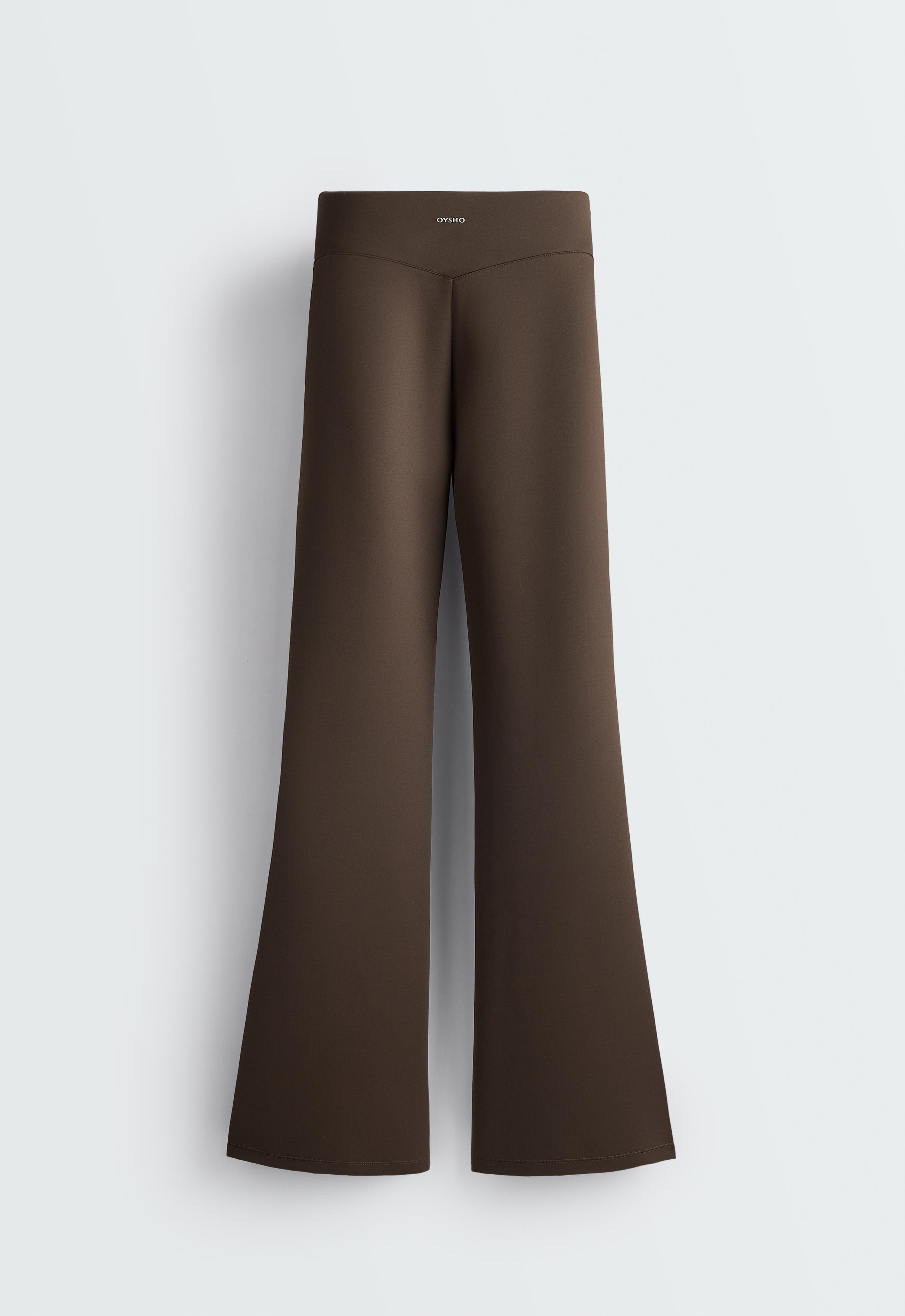 High-rise neoprene-effect flare trousers - BROWN