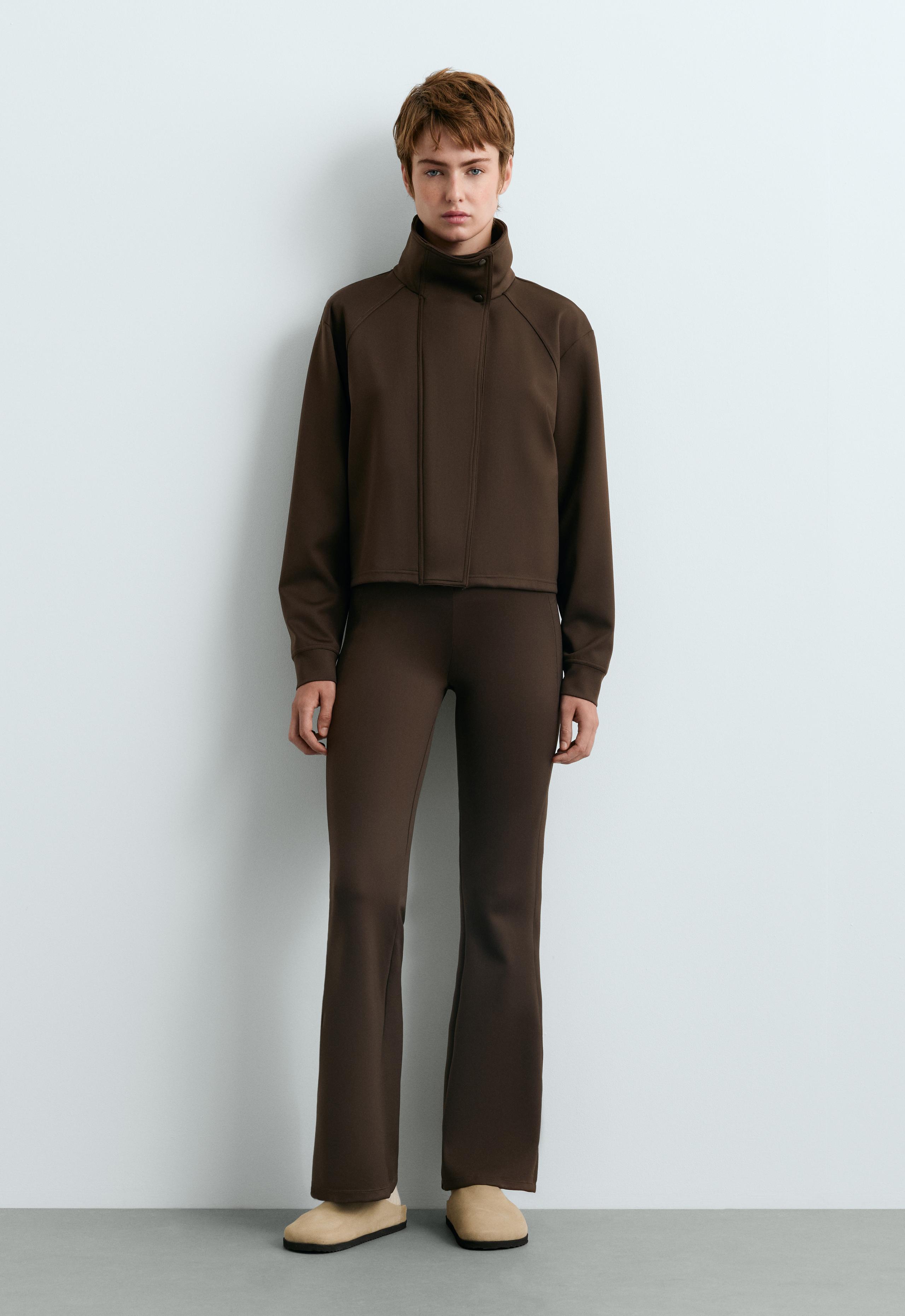 High-rise neoprene-effect flare trousers - BROWN