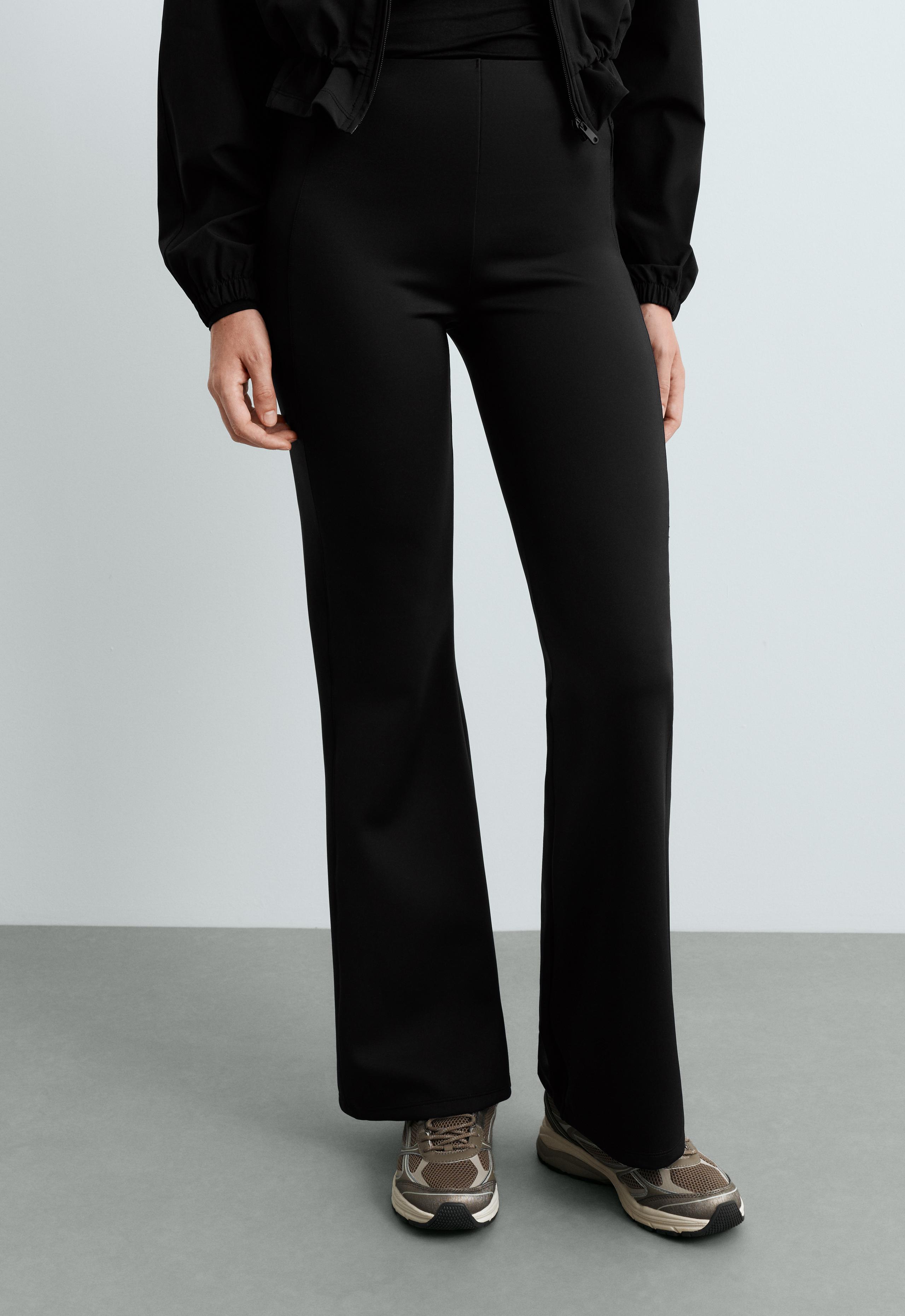 High-rise neoprene-effect flare trousers - BLACK