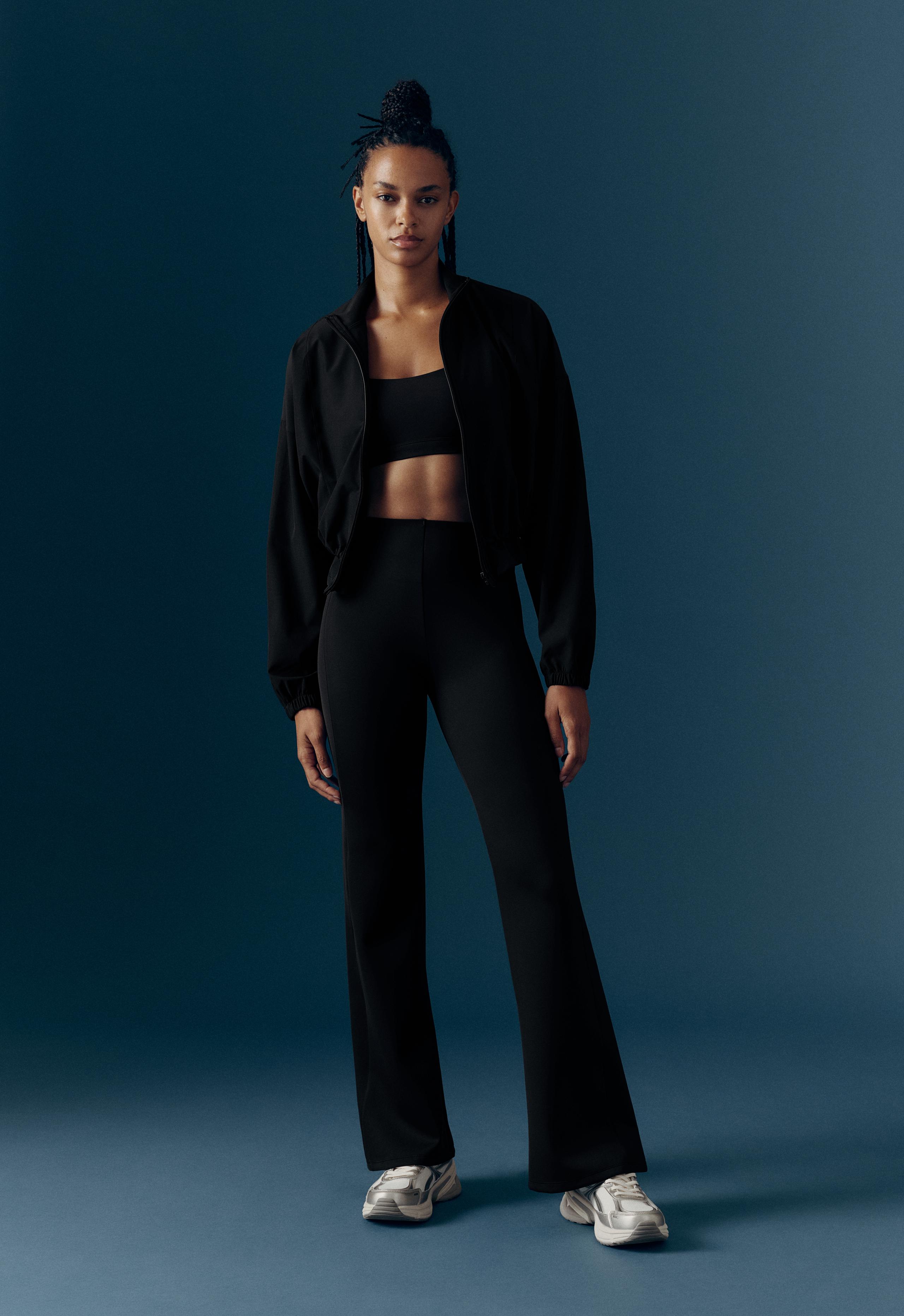 High-rise neoprene-effect flare trousers - BLACK