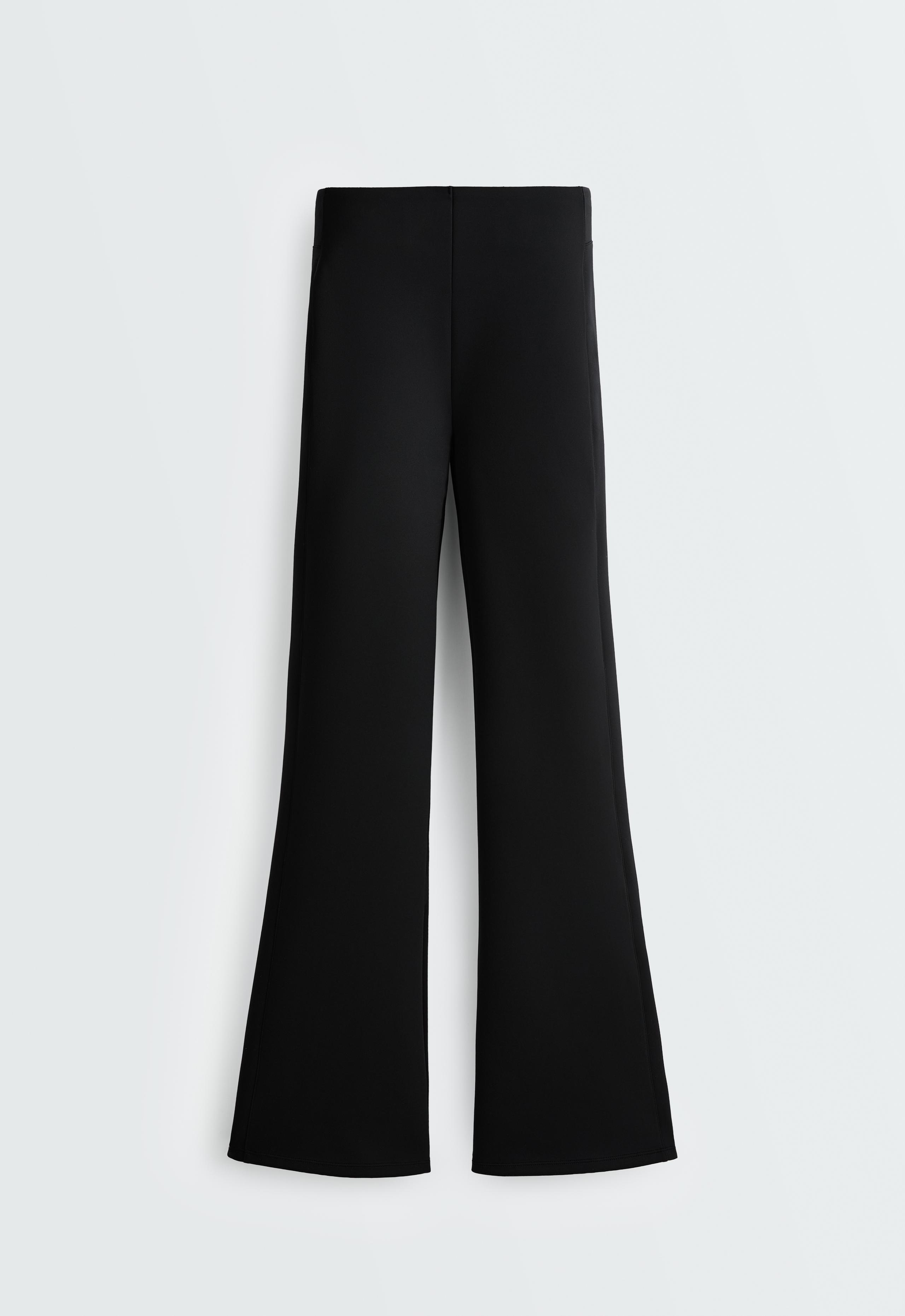 High-rise neoprene-effect flare trousers - BLACK