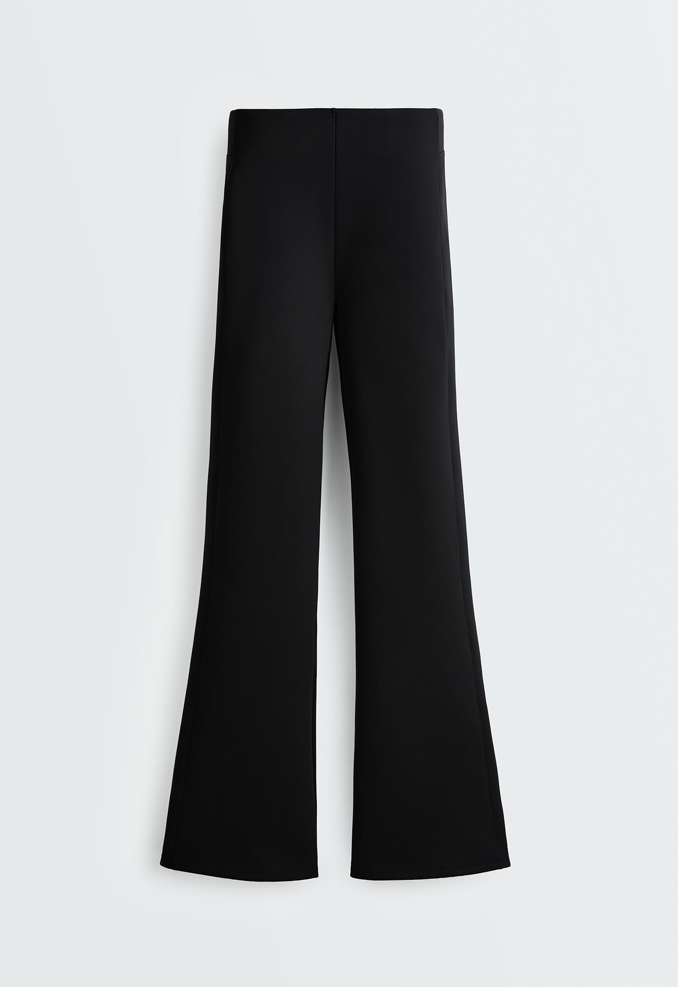 High-rise neoprene-effect flare trousers - BLACK