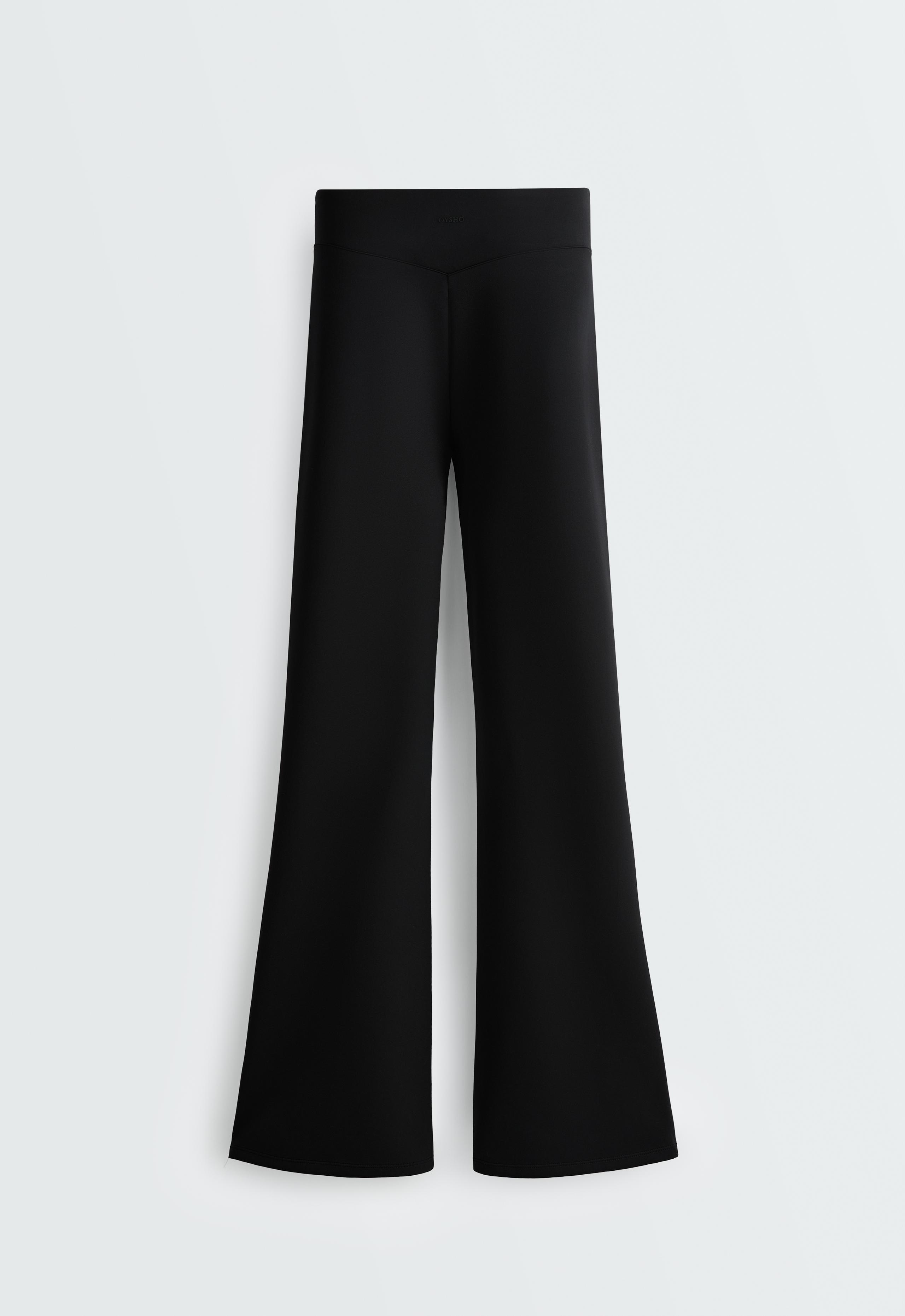 High-rise neoprene-effect flare trousers - BLACK