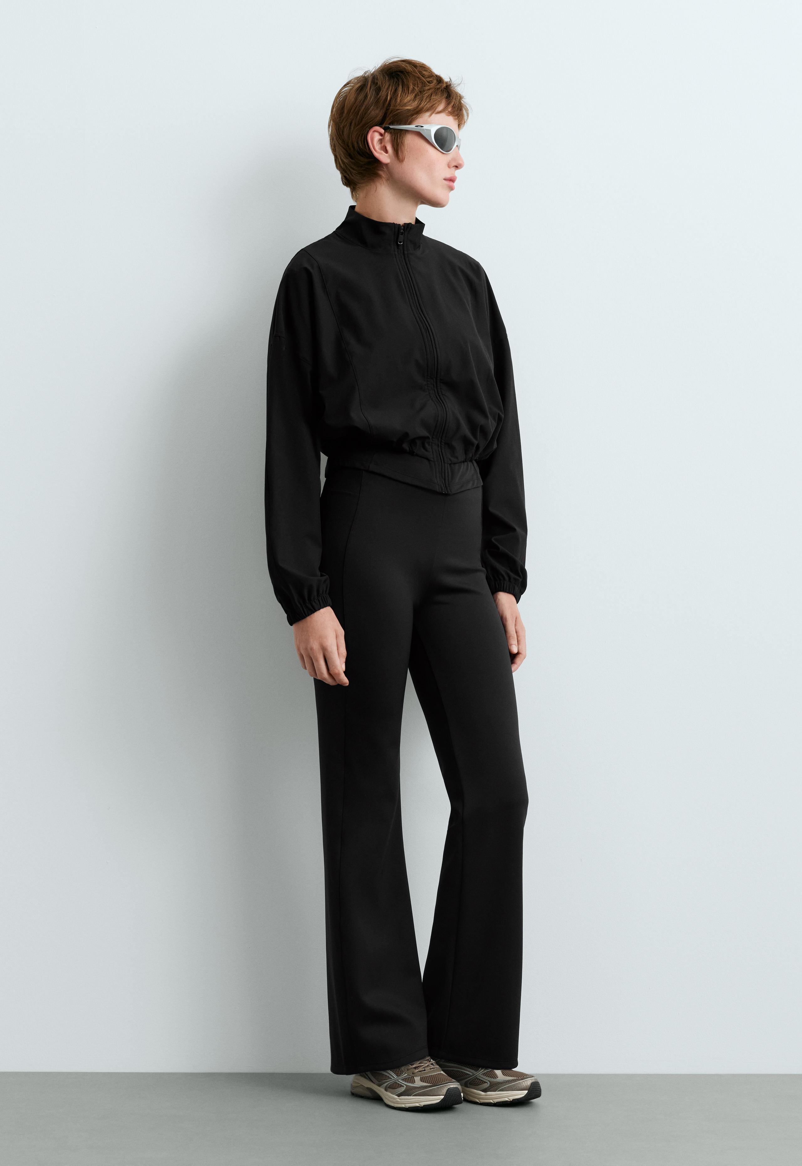 High-rise neoprene-effect flare trousers - BLACK