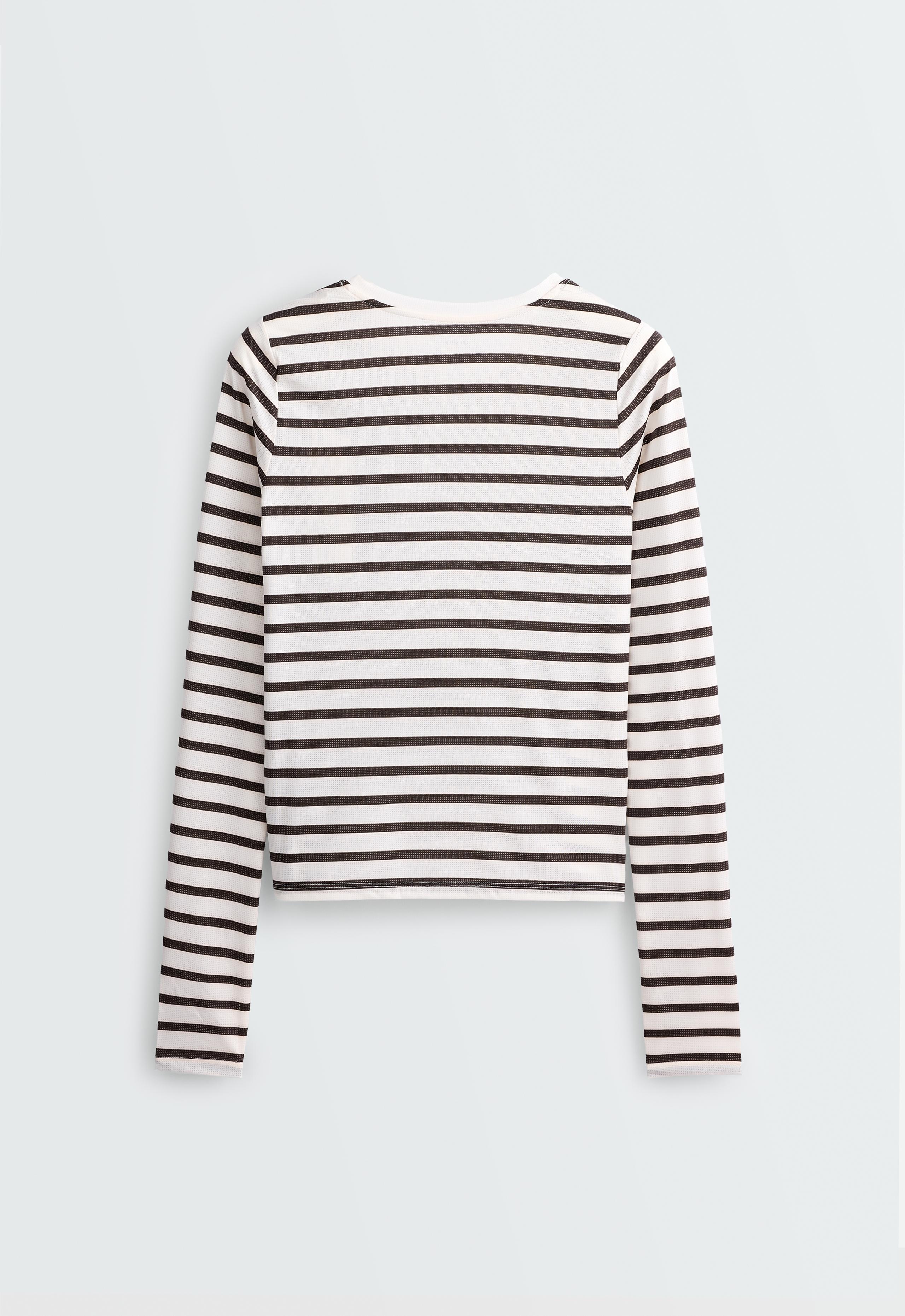 Regular Fit technical T-shirt, long sleeve, striped print - BROWN