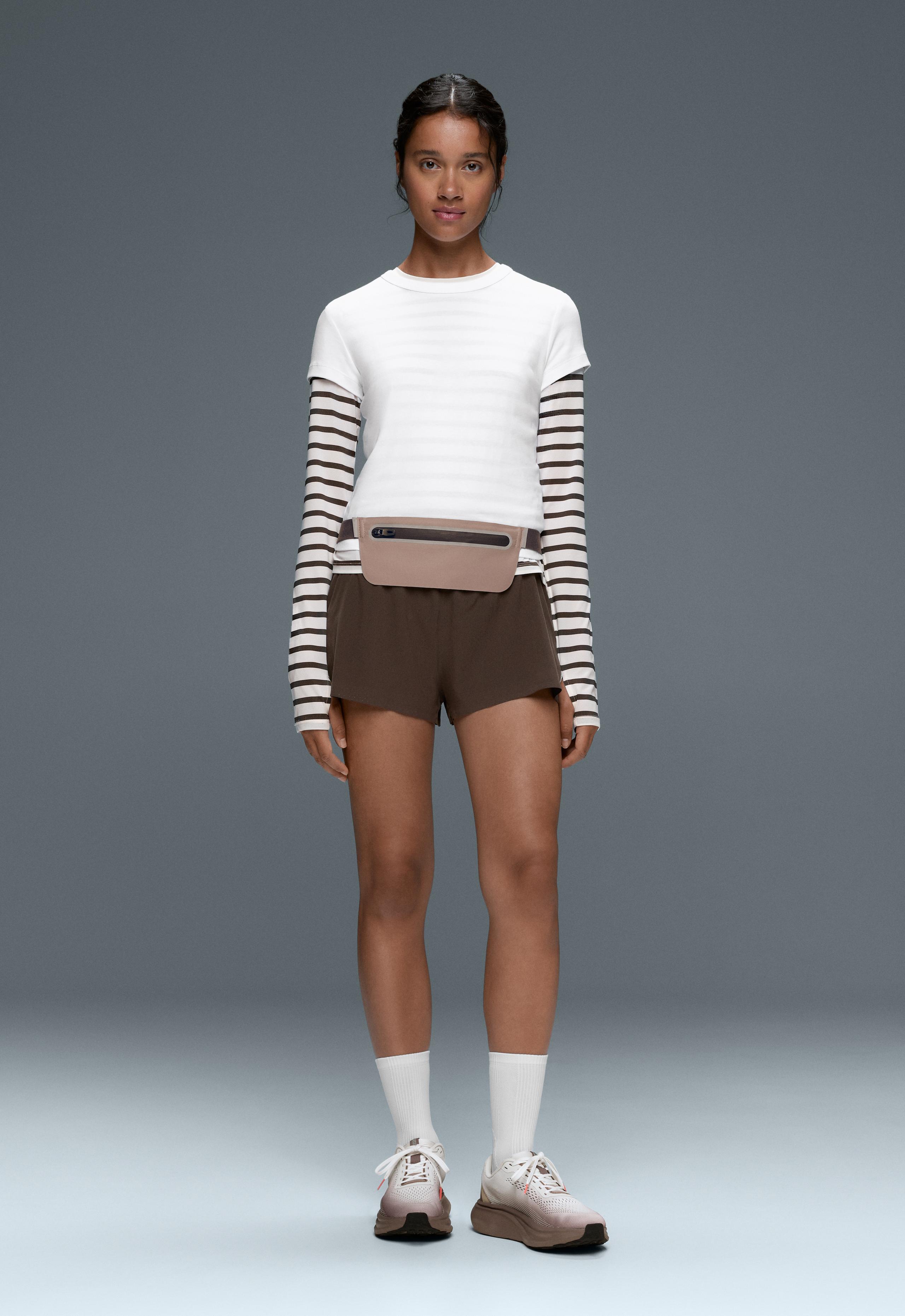 Regular Fit technical T-shirt, long sleeve, striped print - BROWN