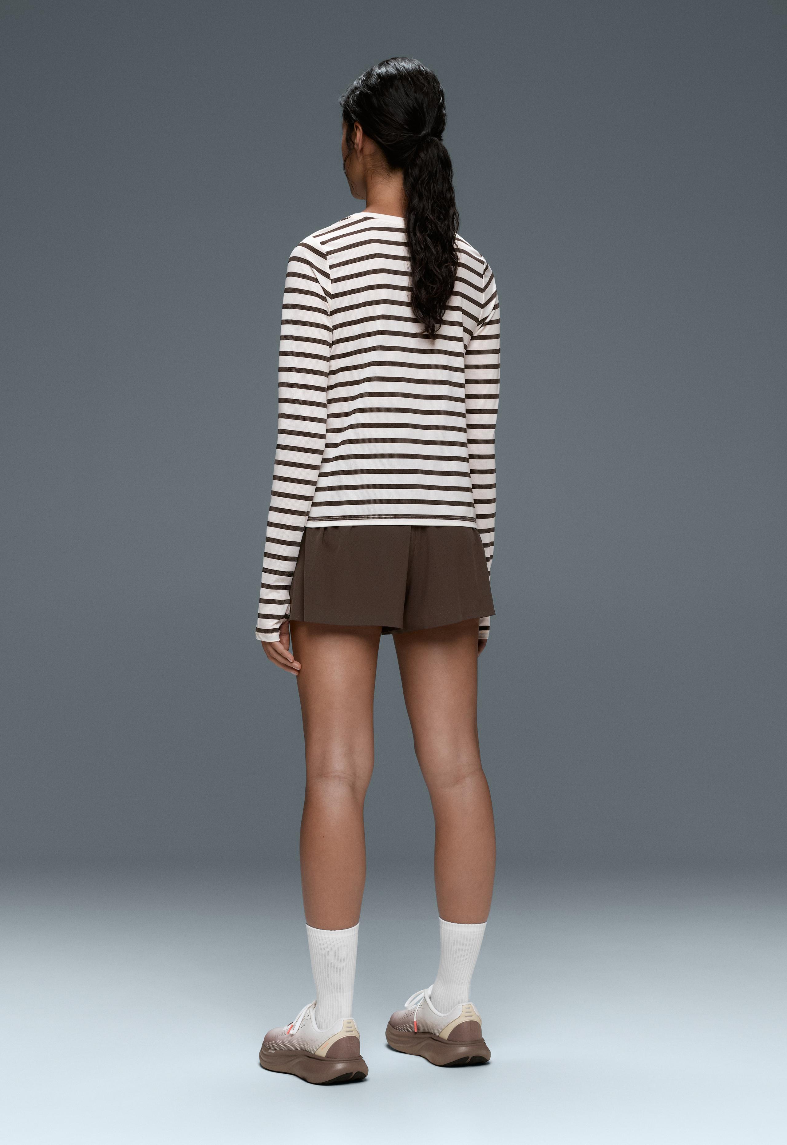 Regular Fit technical T-shirt, long sleeve, striped print - BROWN