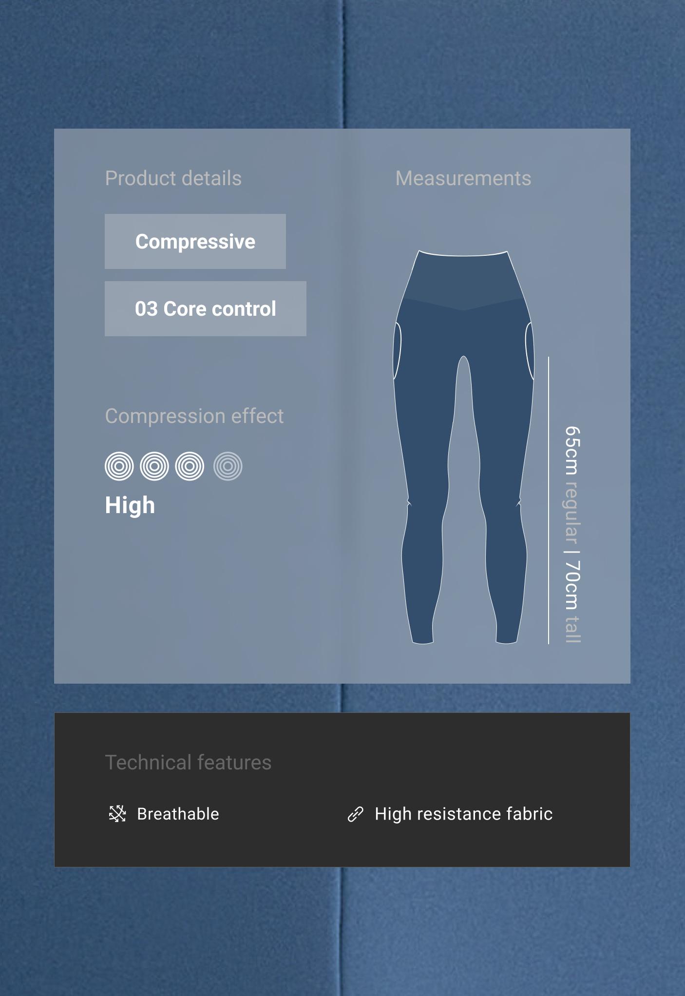 Compressive core control high-rise ankle-length leggings with lines - MID GREY-BLUE