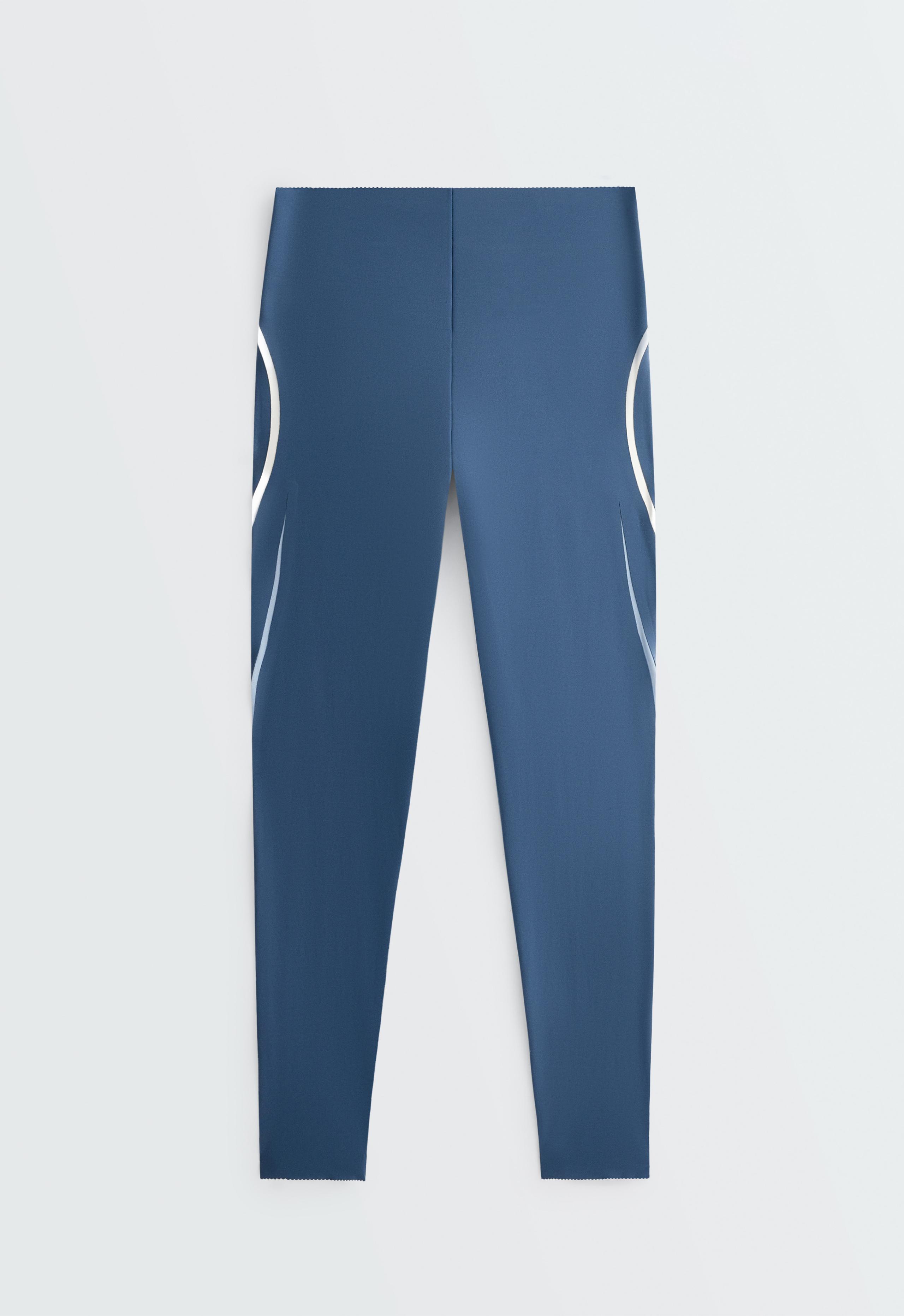 Compressive core control high-rise ankle-length leggings with lines - MID GREY-BLUE