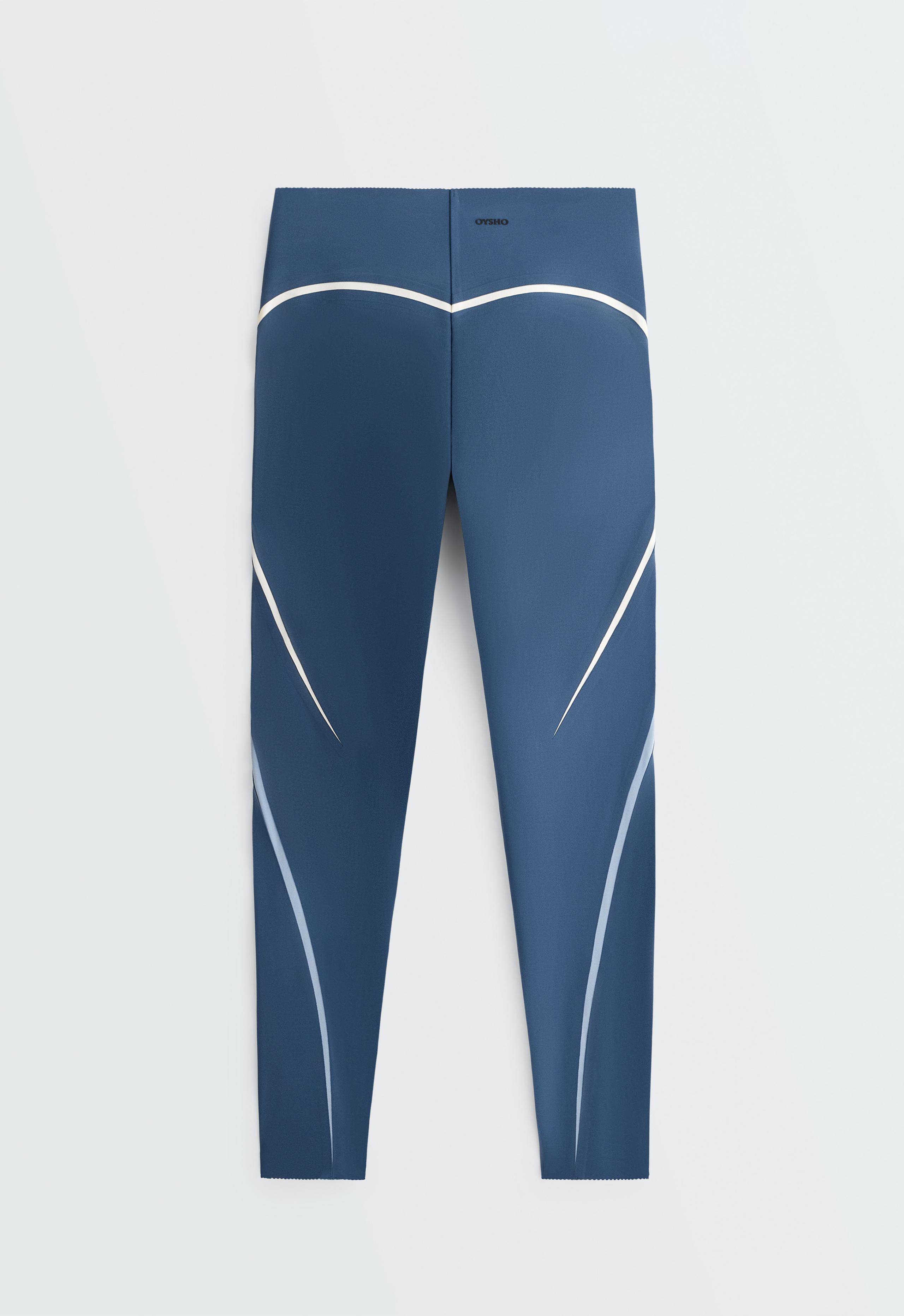 Compressive core control high-rise ankle-length leggings with lines - MID GREY-BLUE