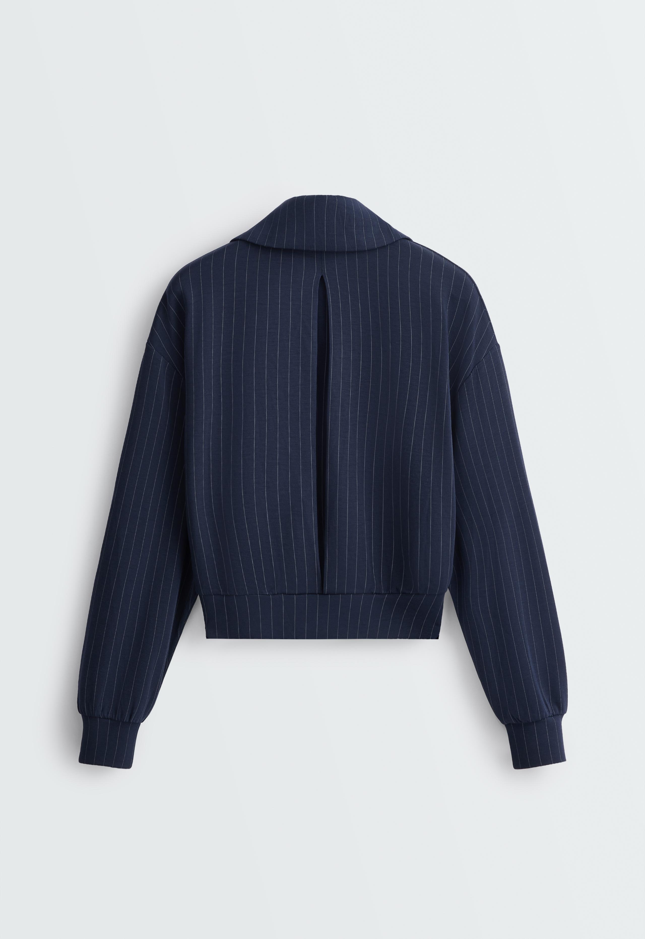 Pinstripe boxy jacket with modal - NAVY BLUE
