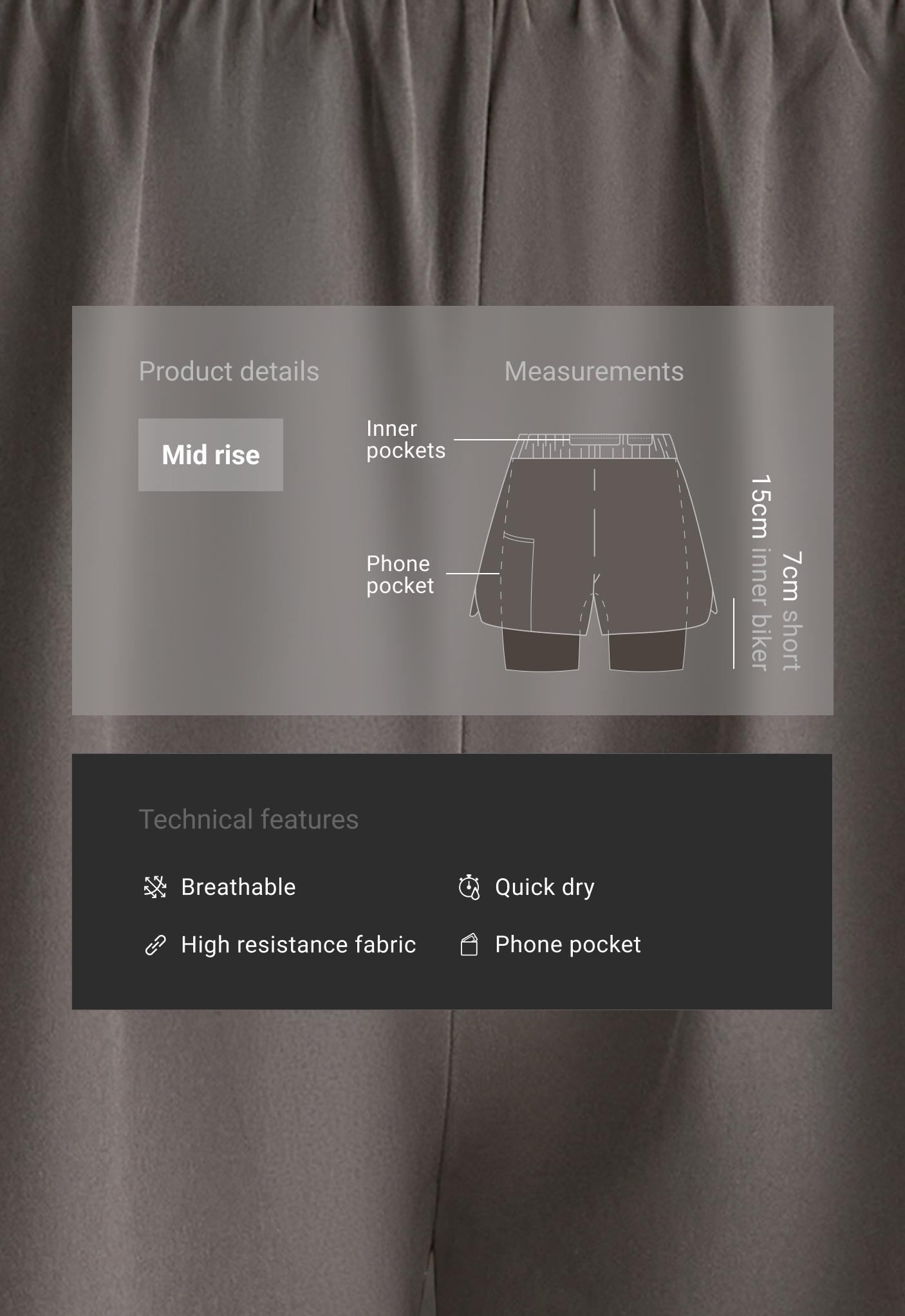 Technical mid rise 2-in-1 shorts - CHARCOAL GREY